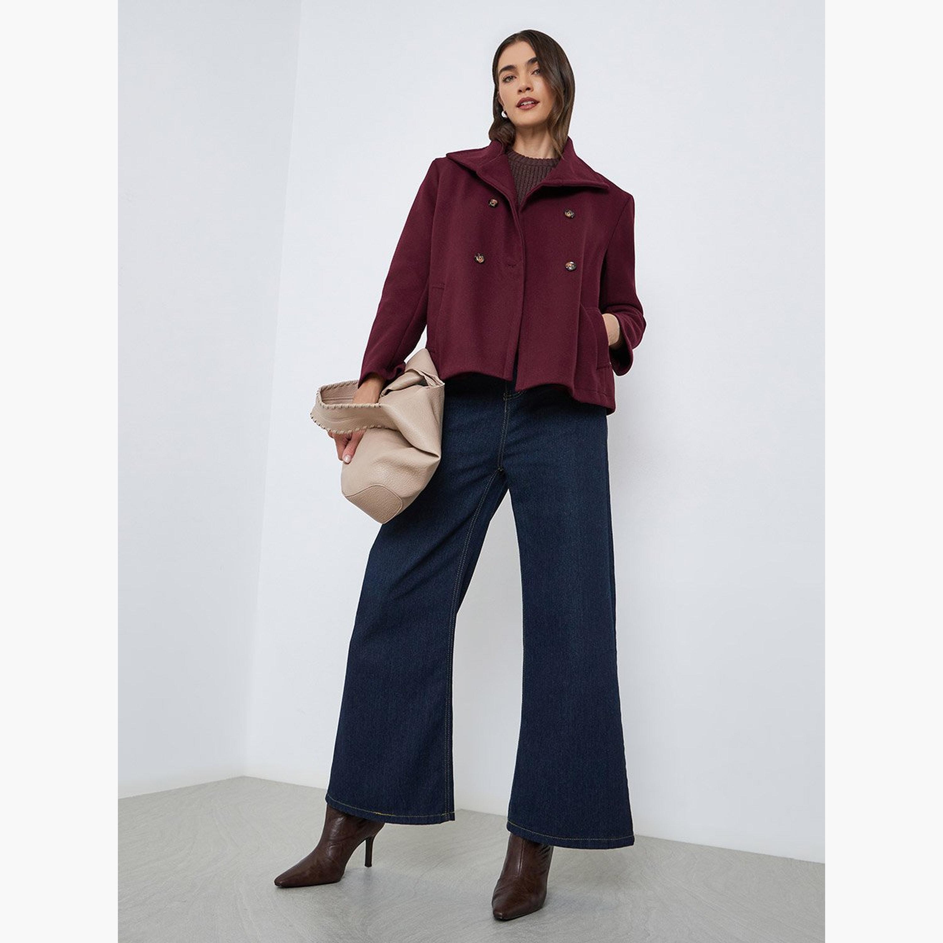 Styli Burgundy Oversized Wool Look Jacket-women-winterwear-coatsandjackets-jackets-image-1