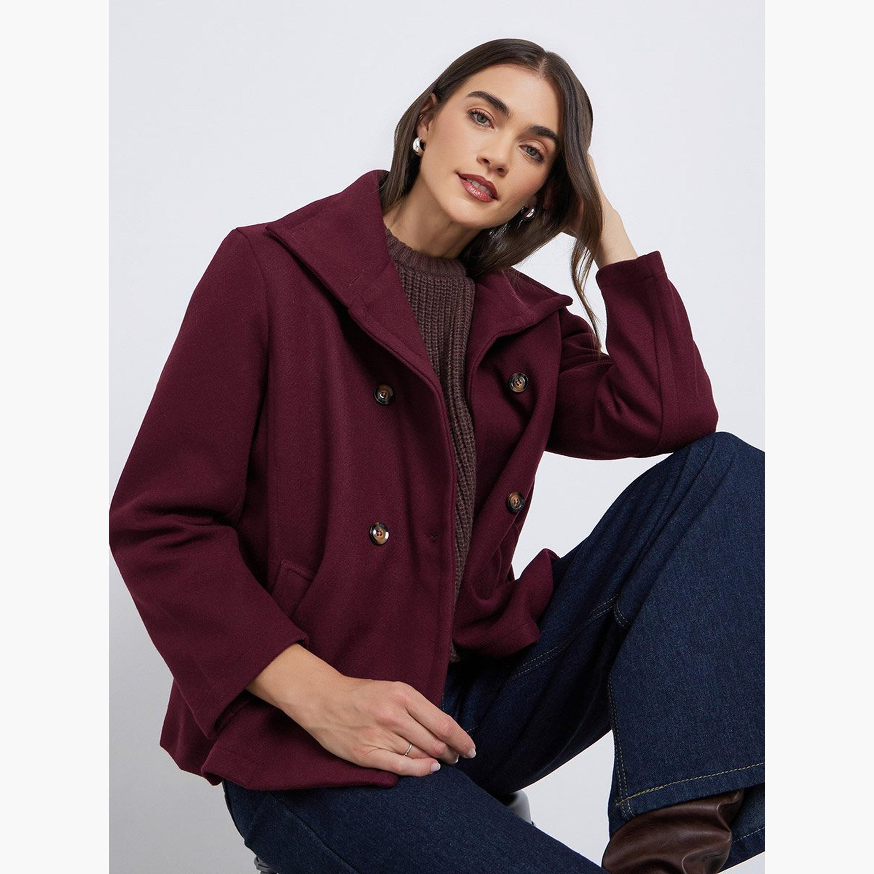 ستايلي - سترة صوفية مقاس كبير لون عنابي-women-winterwear-coatsandjackets-jackets-image-2