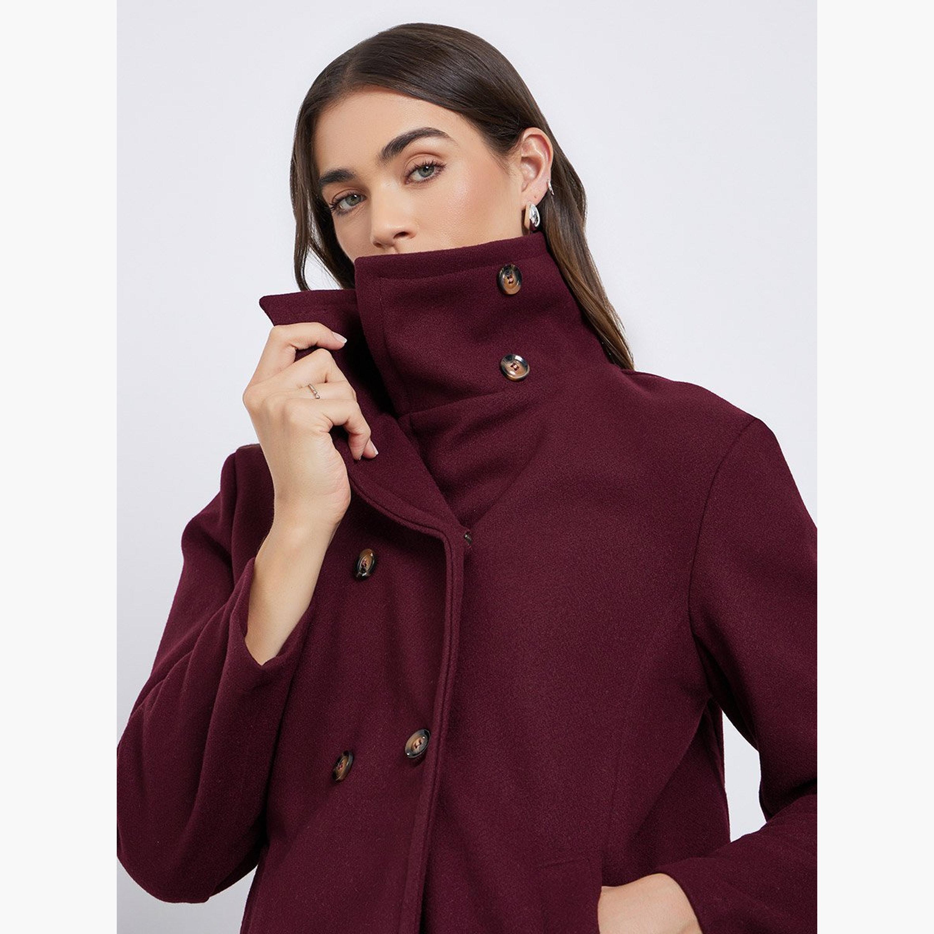 Styli Burgundy Oversized Wool Look Jacket-women-winterwear-coatsandjackets-jackets-image-3