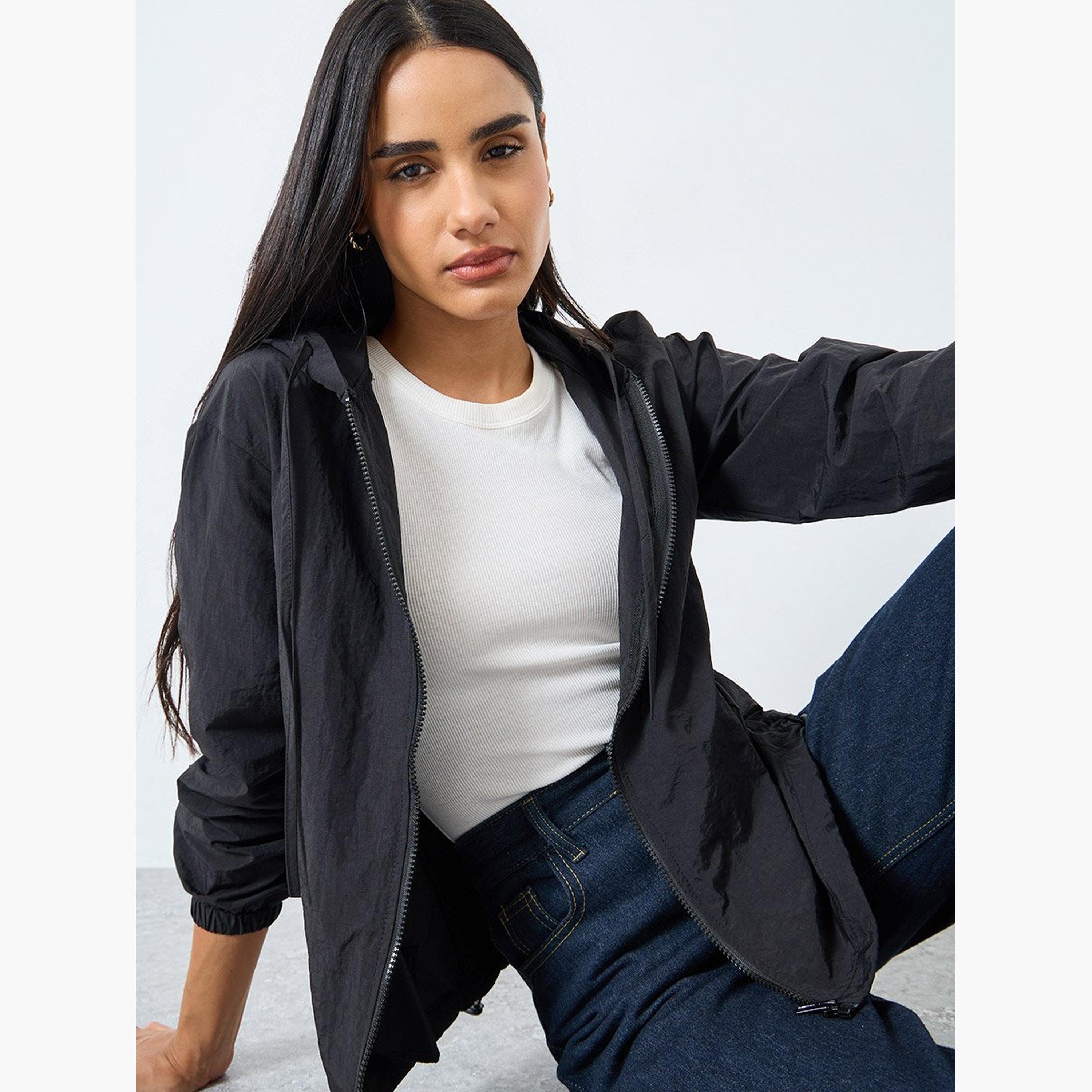 Styli Women Black Zipped Windbreaker Jacket-women-winterwear-coatsandjackets-jackets-image-3