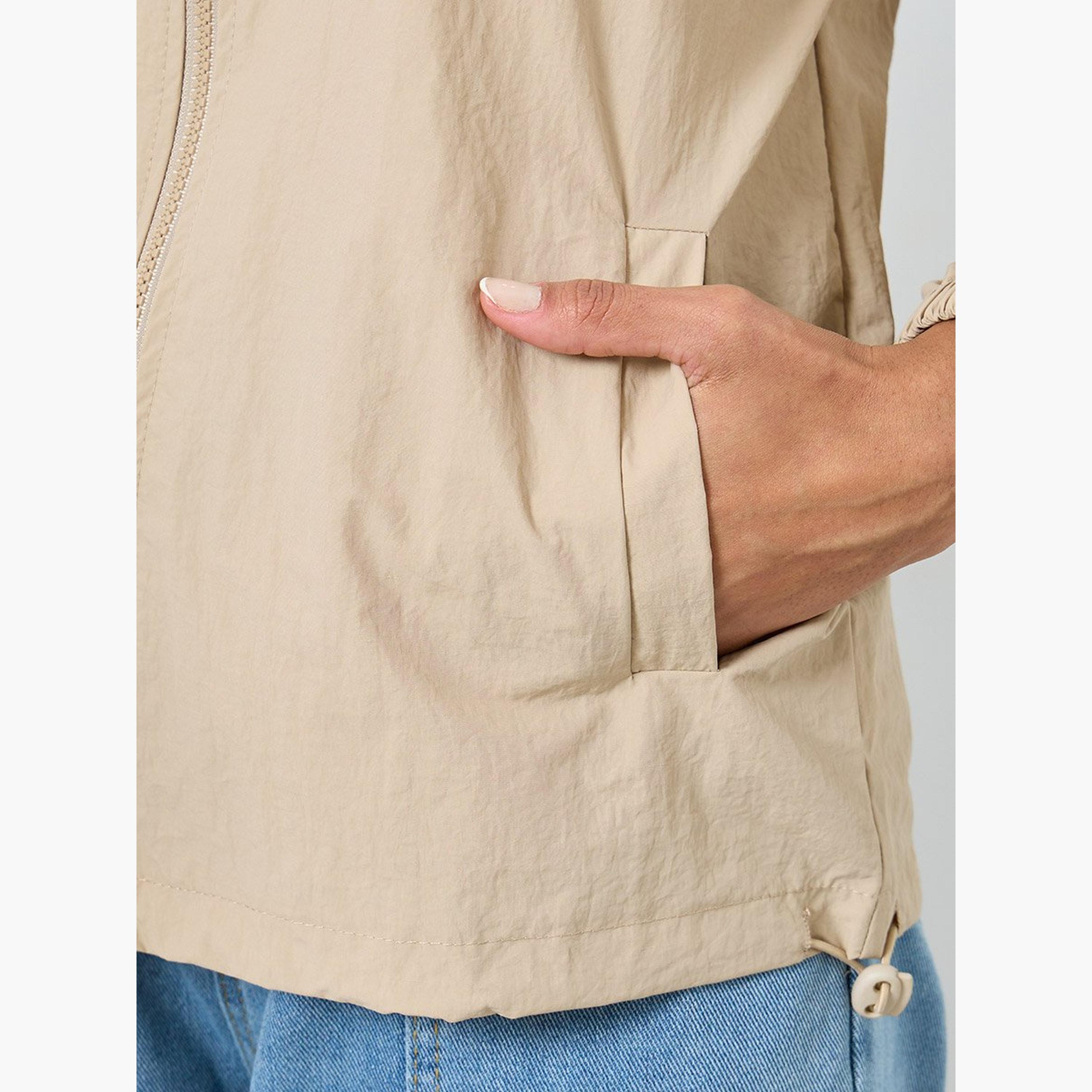 Styli Women Beige Zipped Windbreaker Jacket-women-winterwear-coatsandjackets-jackets-image-3