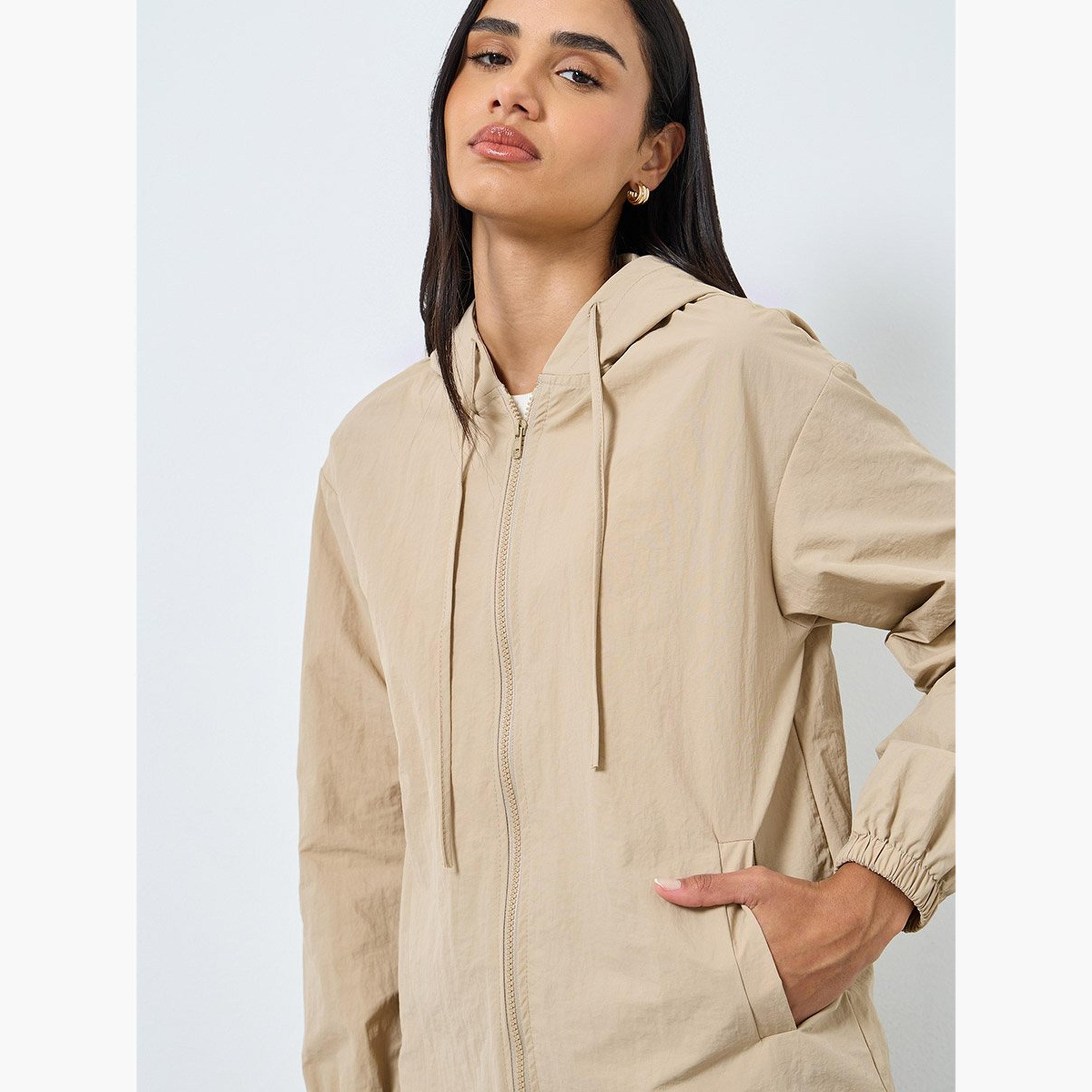 Styli Women Beige Zipped Windbreaker Jacket-women-winterwear-coatsandjackets-jackets-image-4