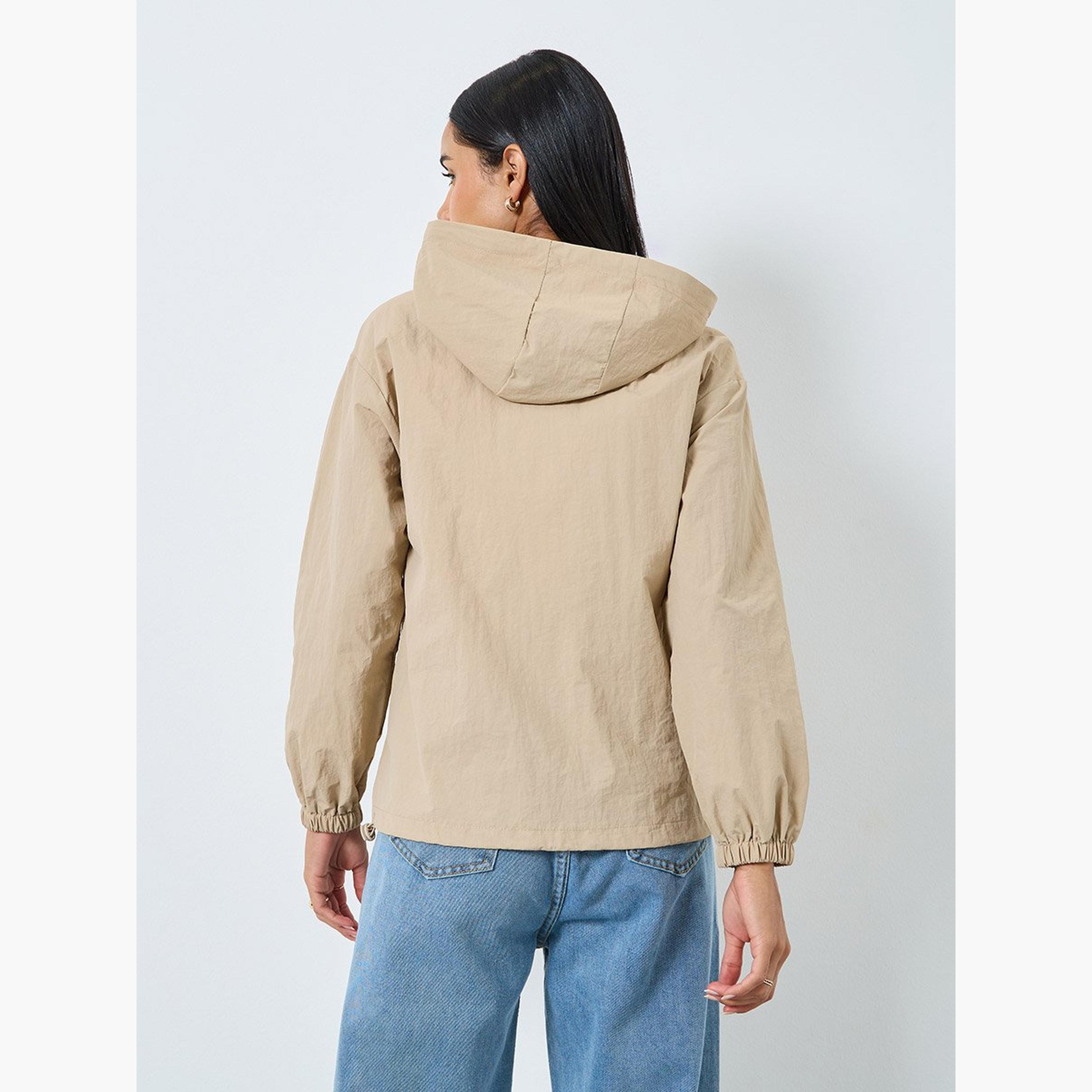 Styli Women Beige Zipped Windbreaker Jacket-women-winterwear-coatsandjackets-jackets-image-5