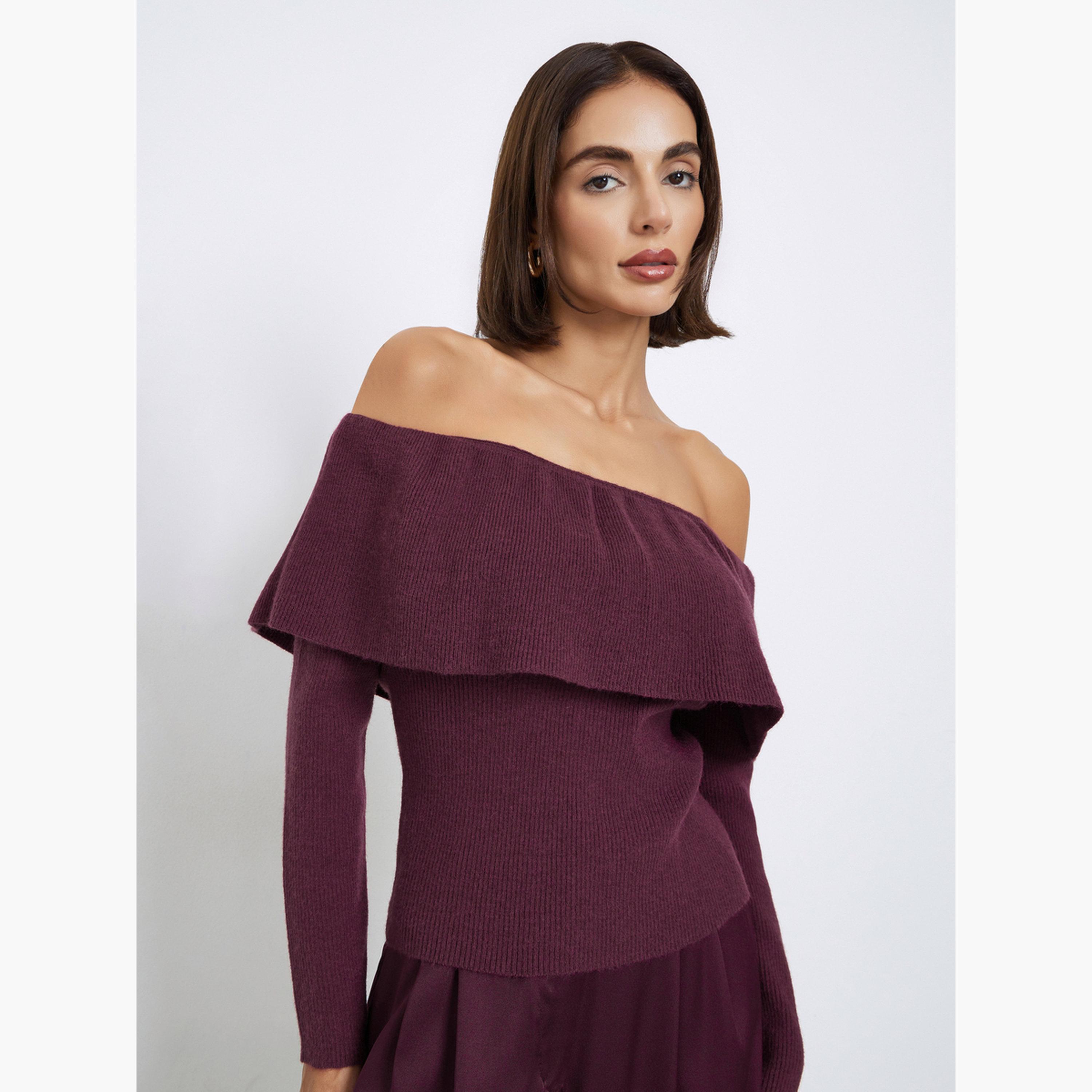 Styli Burgundy Knit Long Sleeves Top-women-clothing-shirtsandblouses-blouses-image-1