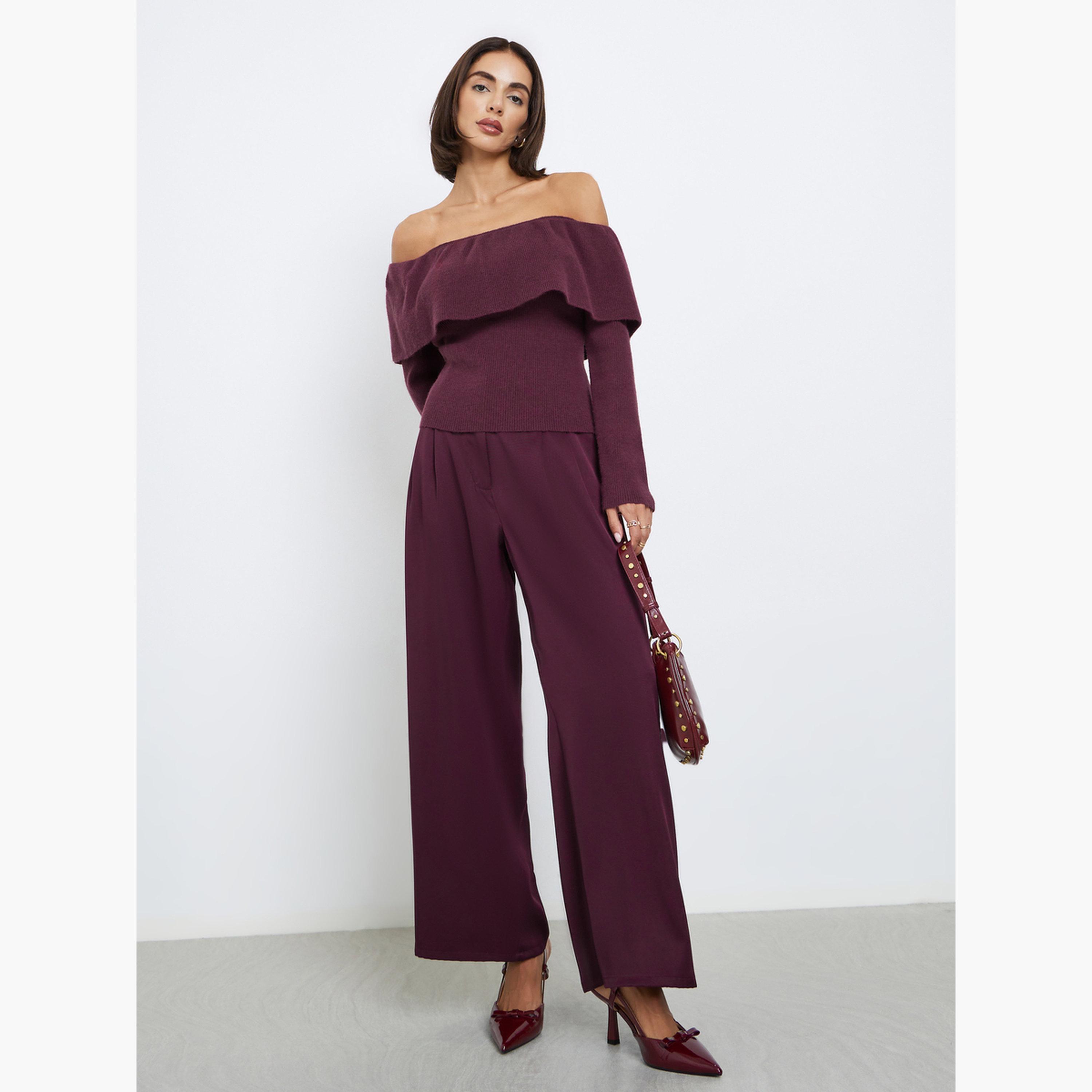 Styli Burgundy Knit Long Sleeves Top-women-clothing-shirtsandblouses-blouses-image-2