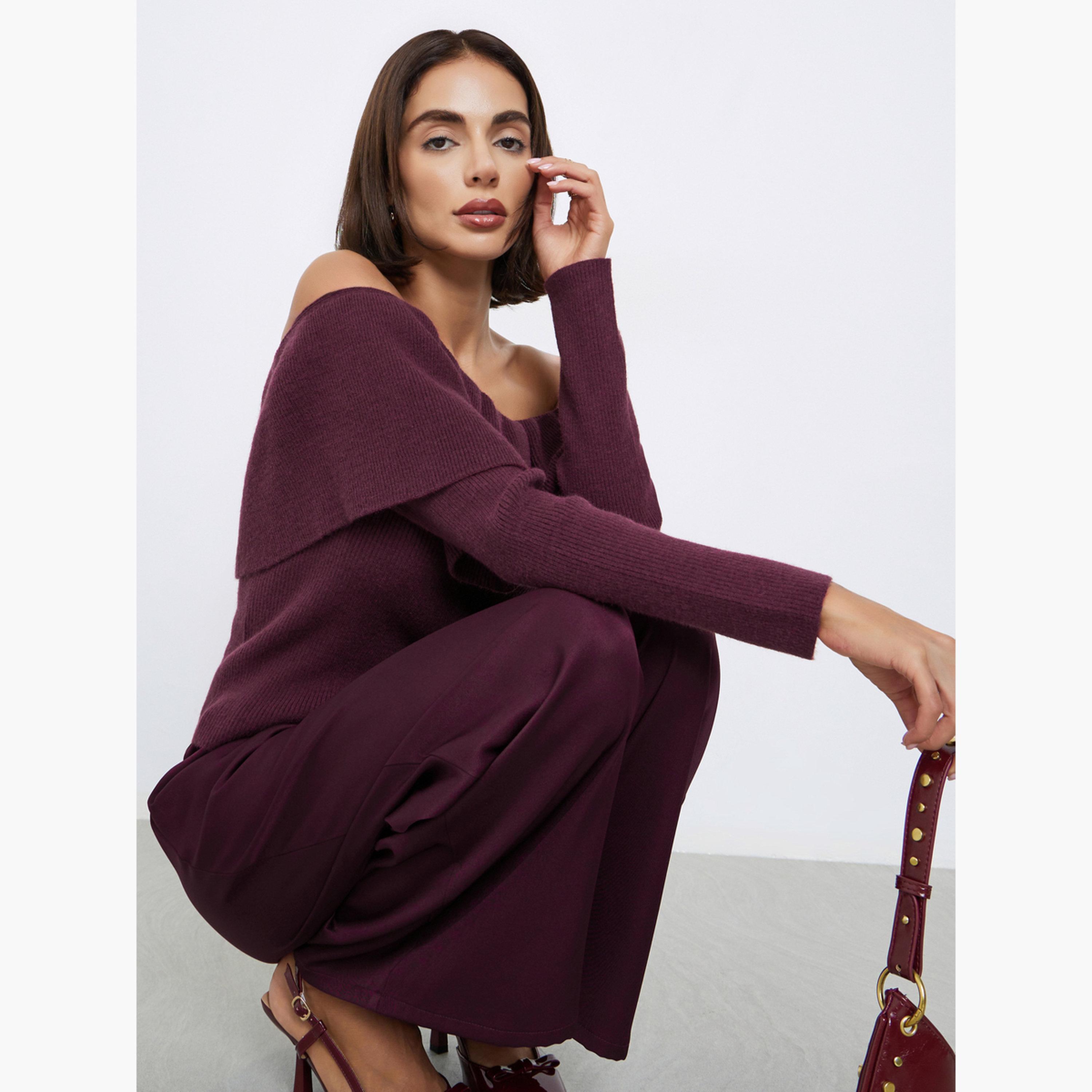 Styli Burgundy Knit Long Sleeves Top-women-clothing-shirtsandblouses-blouses-image-3