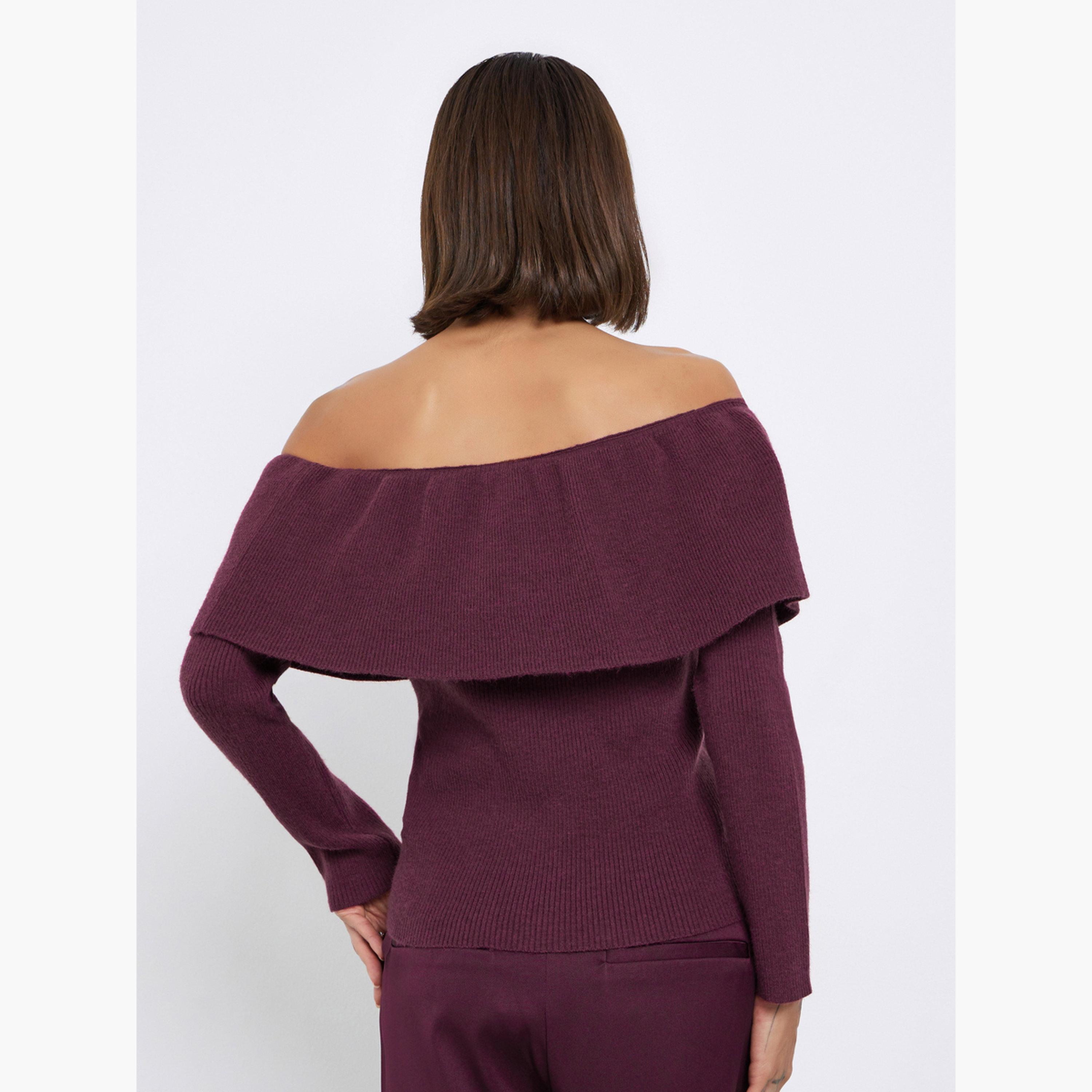 Styli Burgundy Knit Long Sleeves Top-women-clothing-shirtsandblouses-blouses-image-4