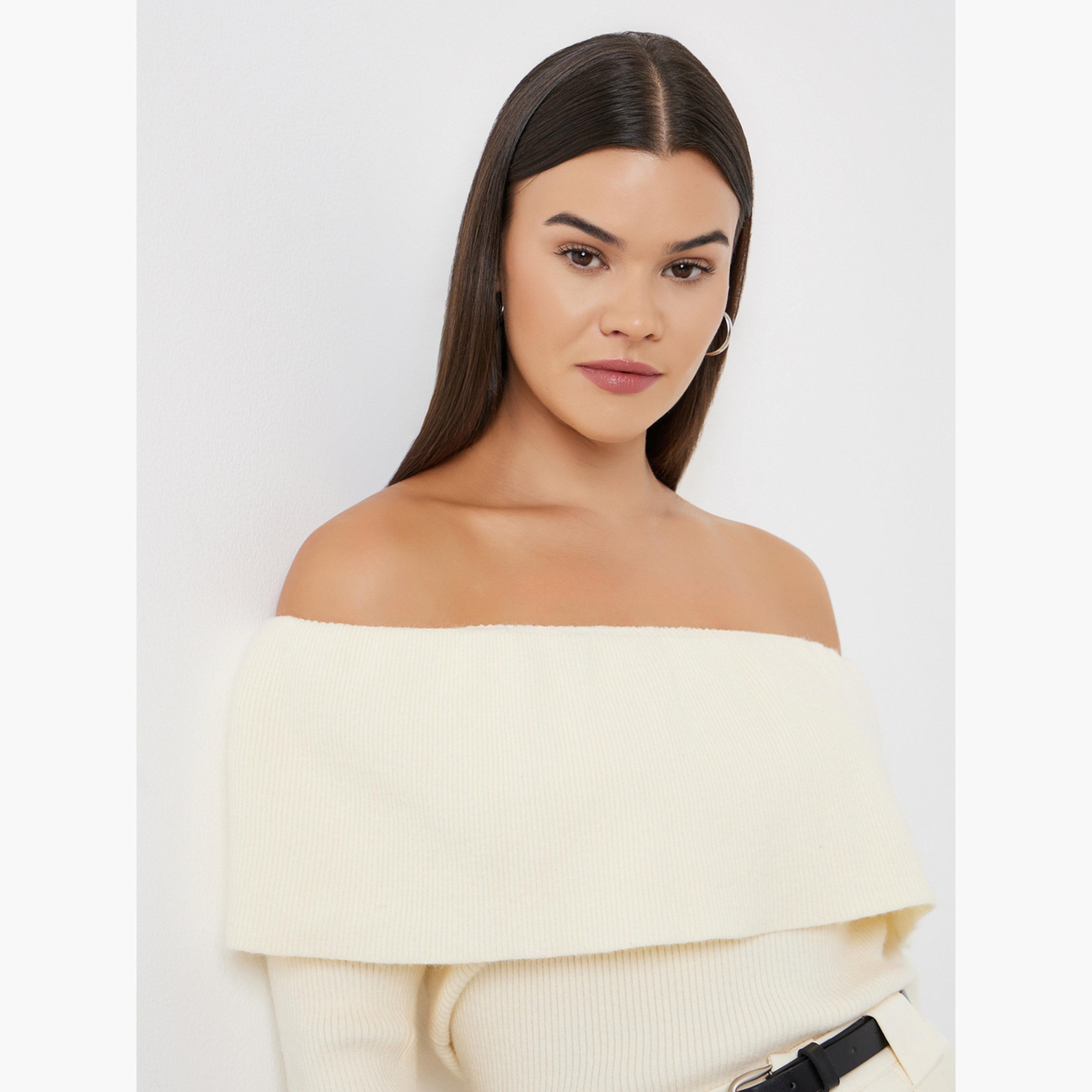 Styli Women Off White Ribbed Off Shoulder Neck Top-women-clothing-shirtsandblouses-blouses-image-4