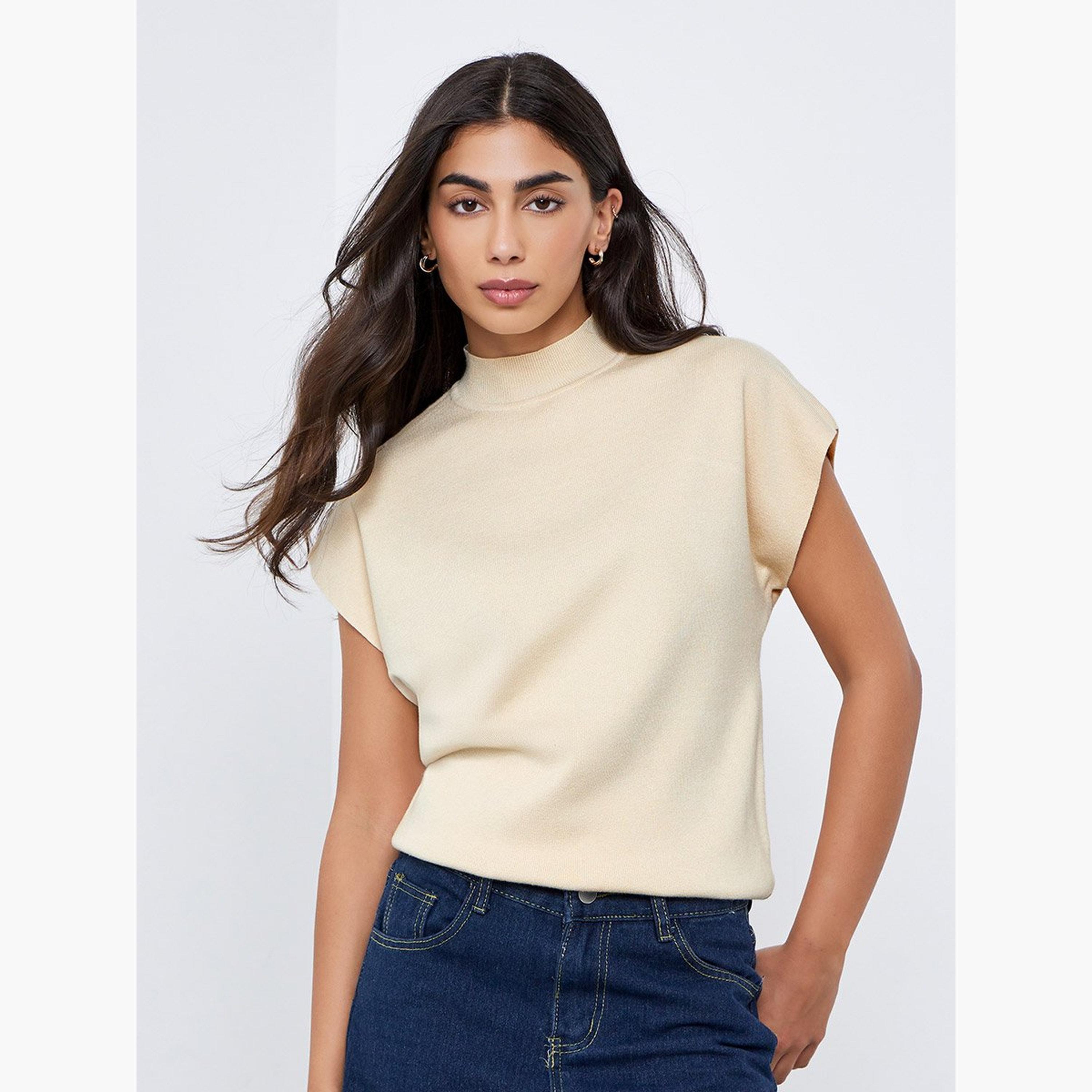 Styli Off White Knit Top with Short Sleeves-women-clothing-tshirts-image-1