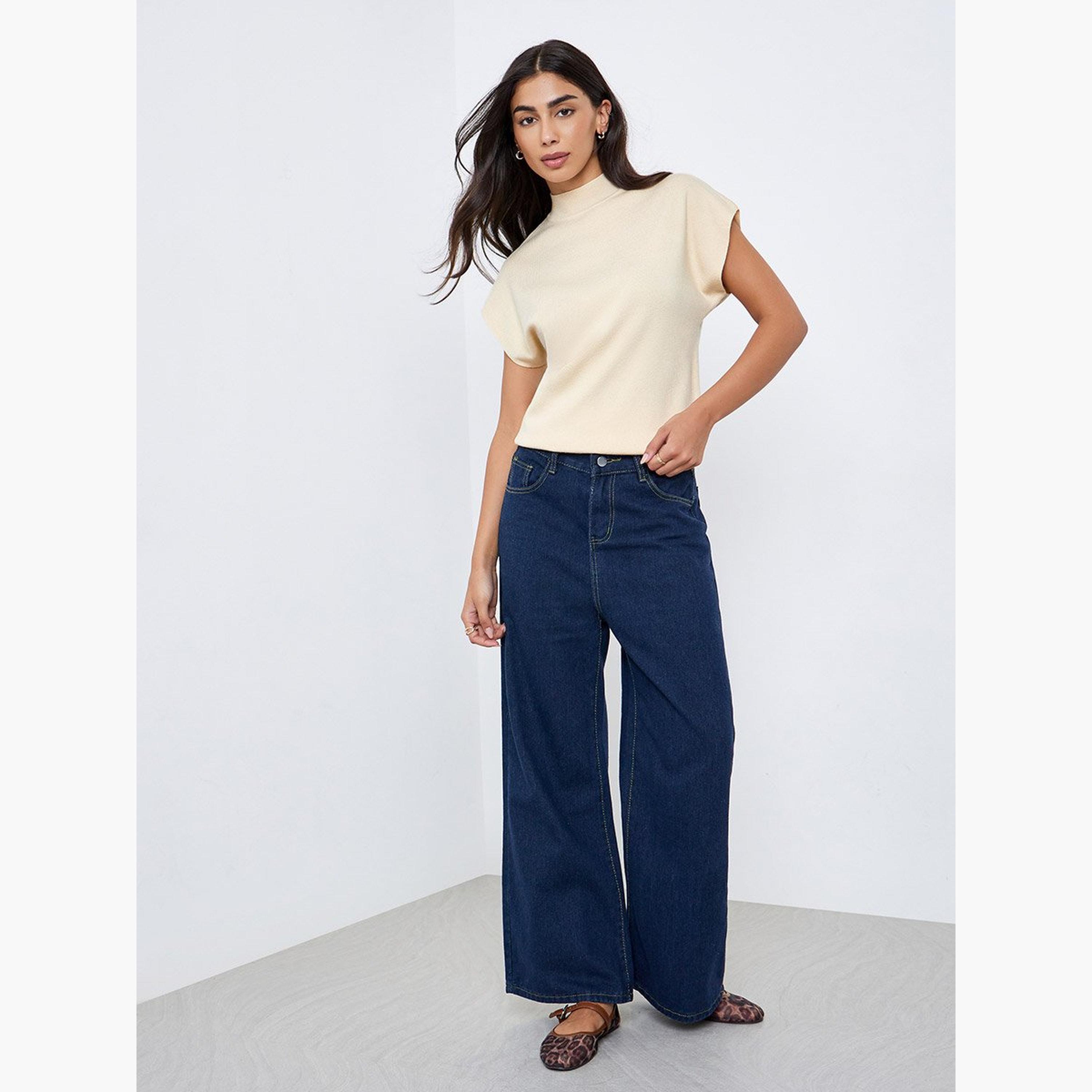 Styli Off White Knit Top with Short Sleeves-women-clothing-tshirts-image-2