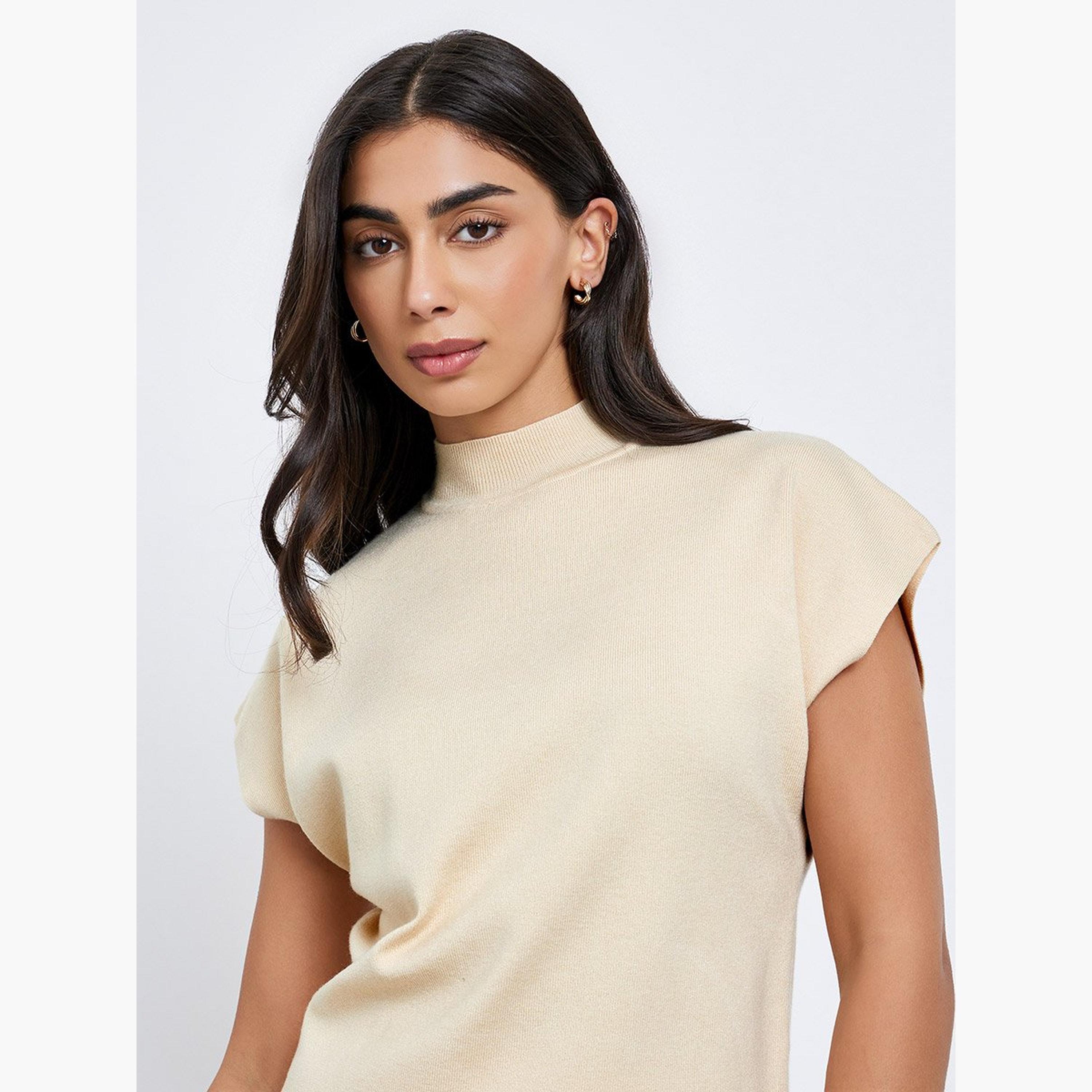 Styli Off White Knit Top with Short Sleeves-women-clothing-tshirts-image-3