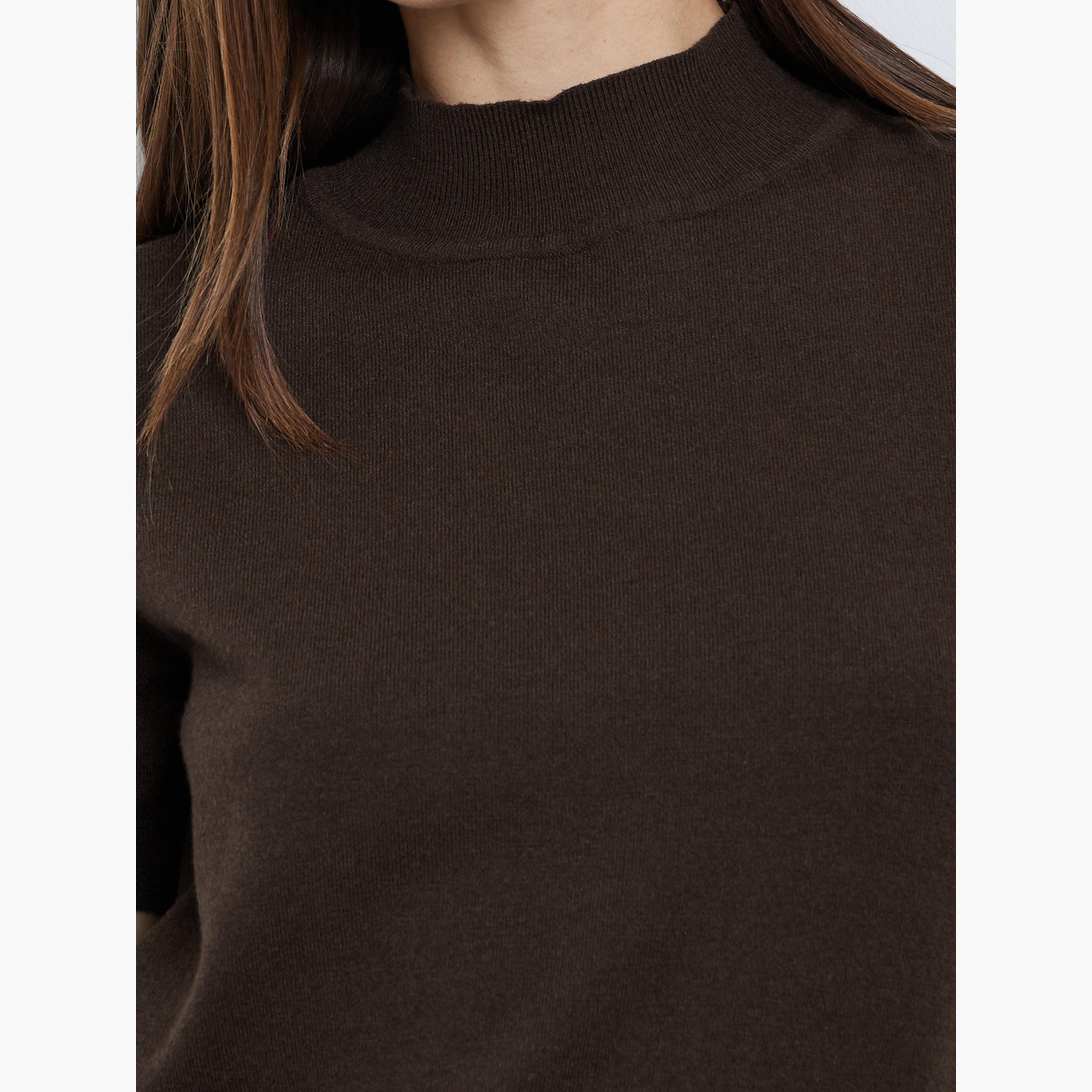 ستايلي - بلوزة بنية اللون محبوكة بأكمام قصيرة-women-clothing-shirtsandblouses-shirts-image-4