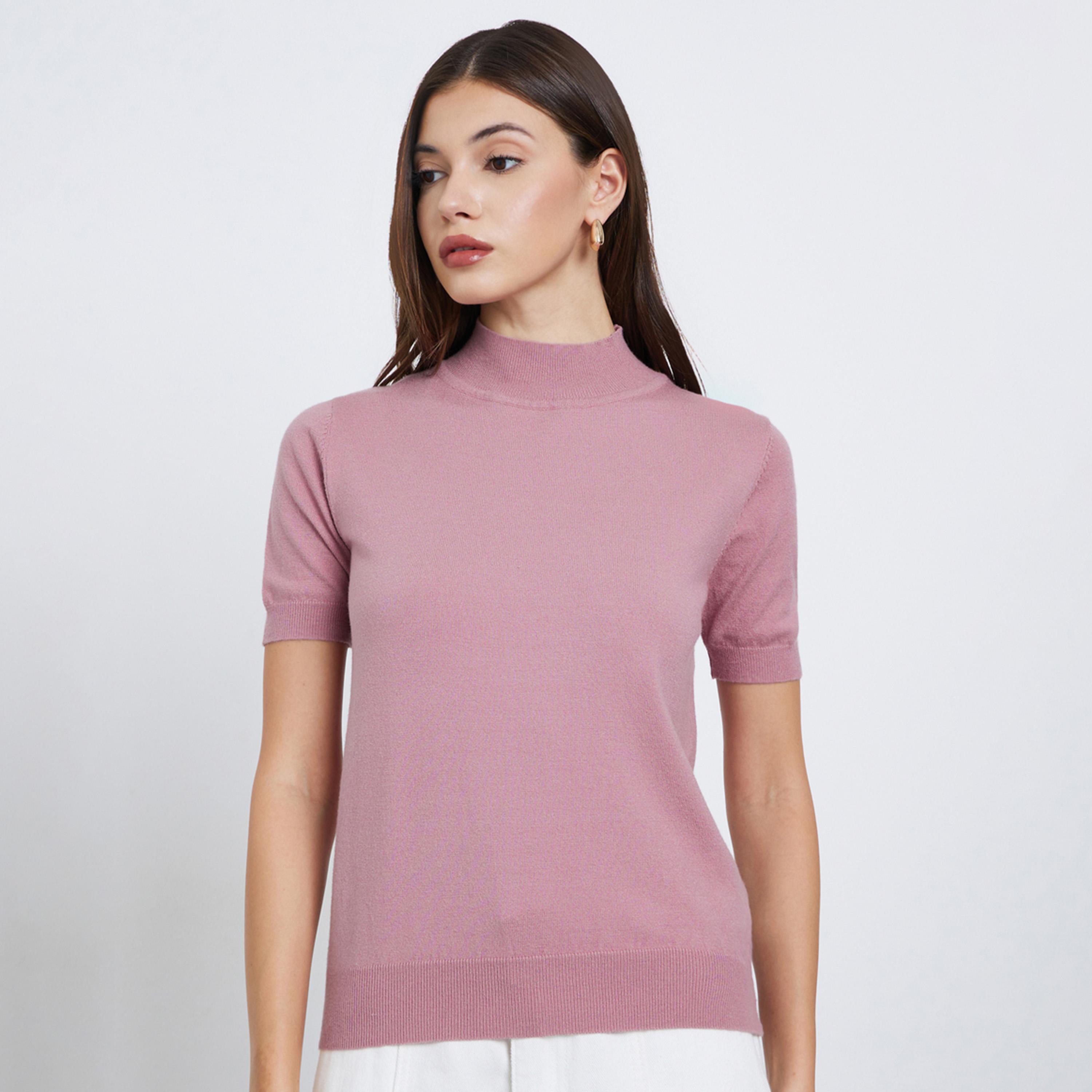 Styli Dusty Rose Short Sleeve Knit Top-women-clothing-shirtsandblouses-shirts-image-1