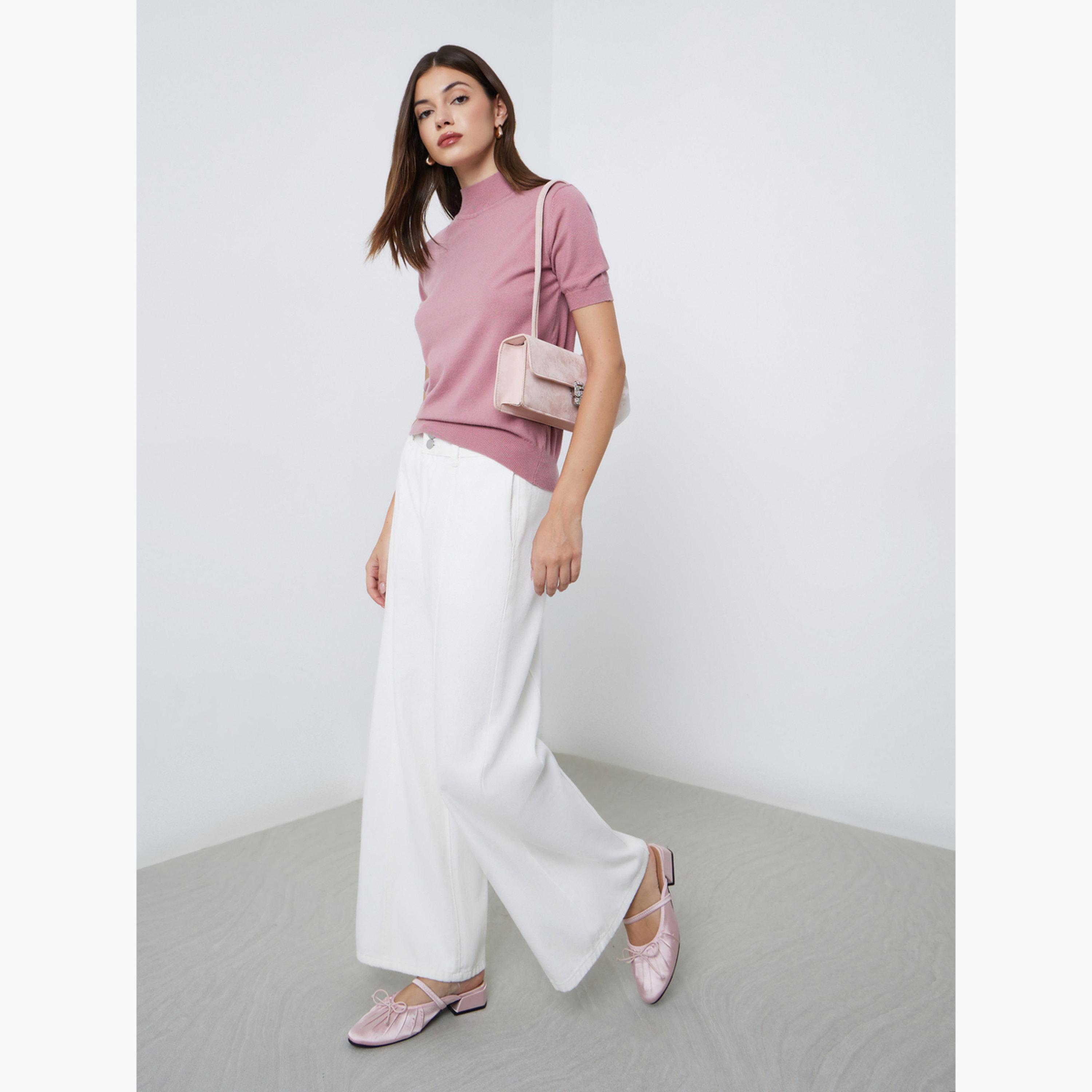 ستايلي - بلوزة داستي روز المحبوكة بأكمام قصيرة-women-clothing-shirtsandblouses-shirts-image-2
