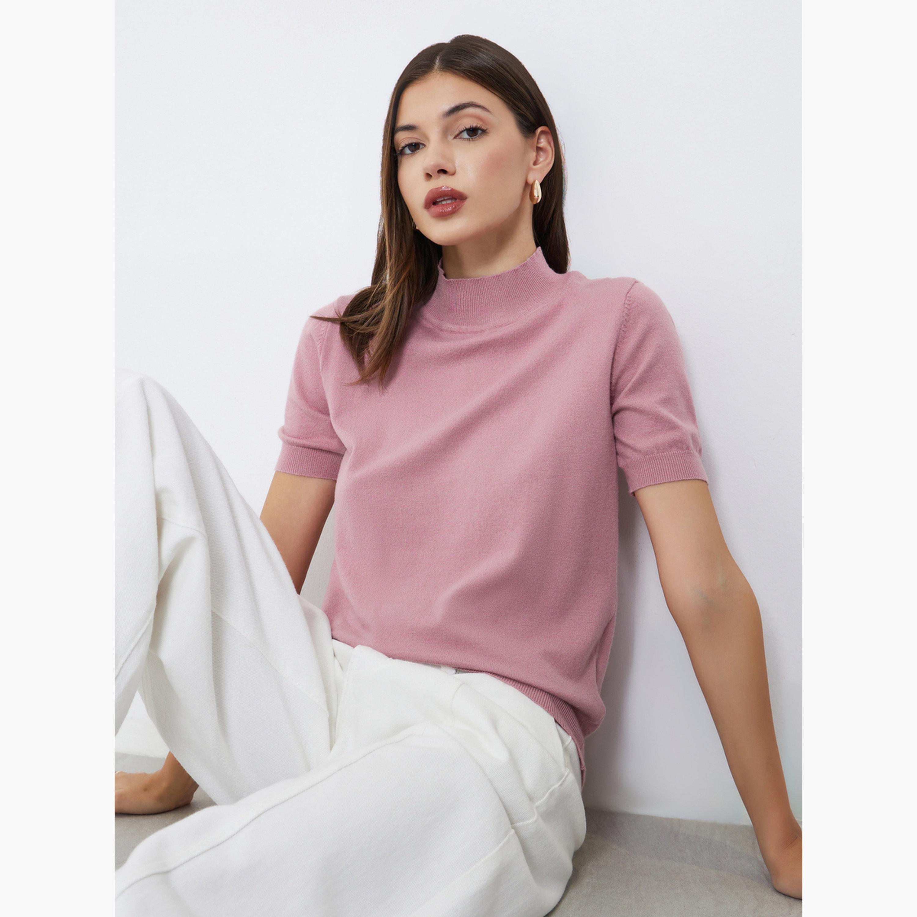 Styli Dusty Rose Short Sleeve Knit Top-women-clothing-shirtsandblouses-shirts-image-3
