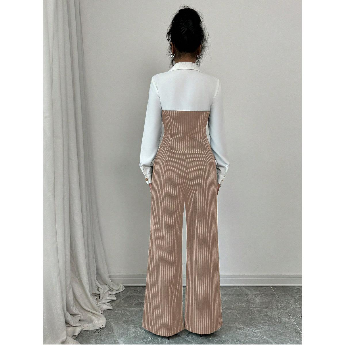 طقم منسق من بنطال وبلوزة مخططة-women-clothing-coordsets-image-5