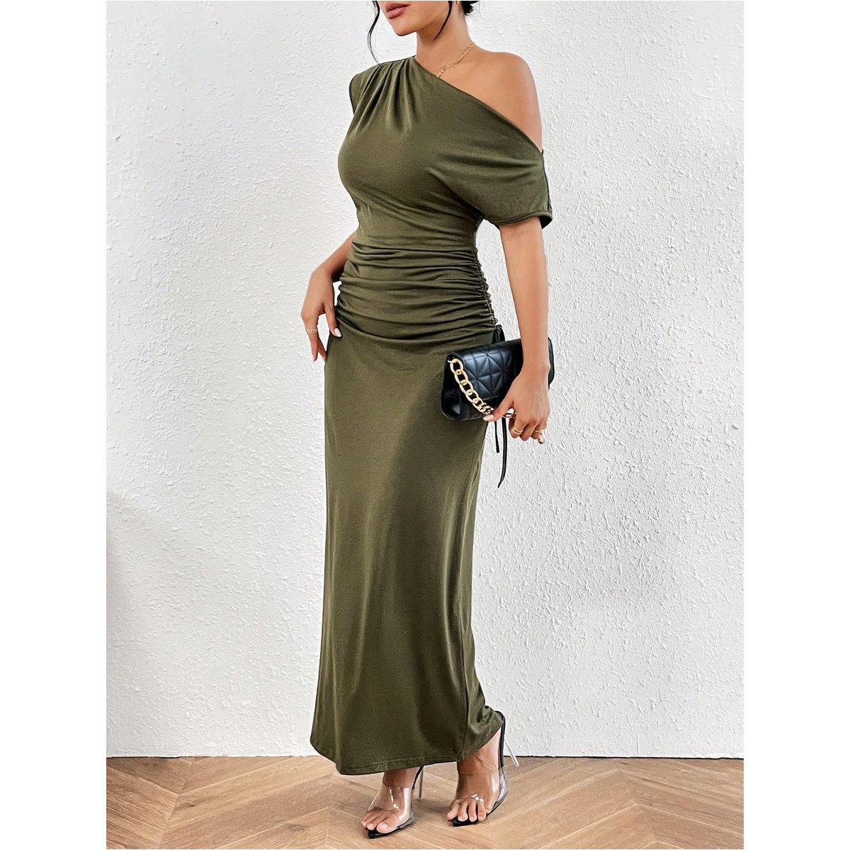 Take Two Solid Ruched Detail One Shoulder Maxi Dress-women-clothing-dresses-image-1