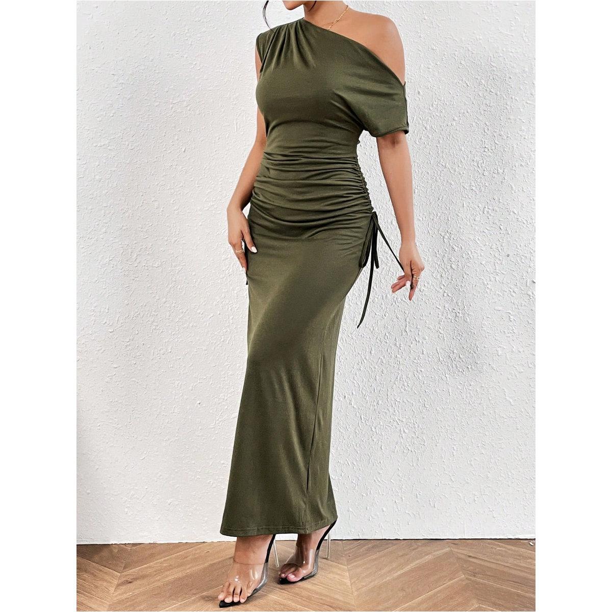 Take Two Solid Ruched Detail One Shoulder Maxi Dress-women-clothing-dresses-image-4