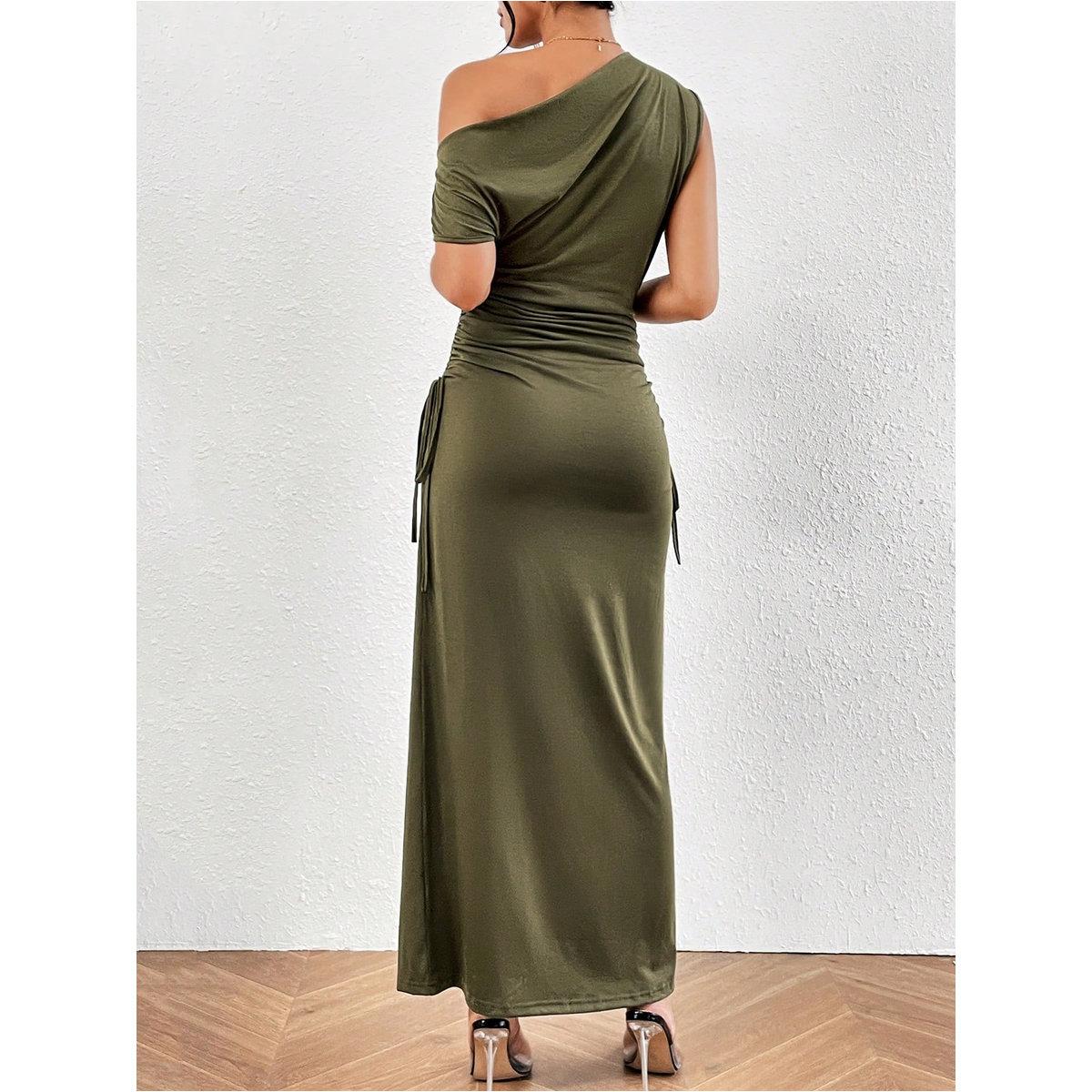 Take Two Solid Ruched Detail One Shoulder Maxi Dress-women-clothing-dresses-image-6