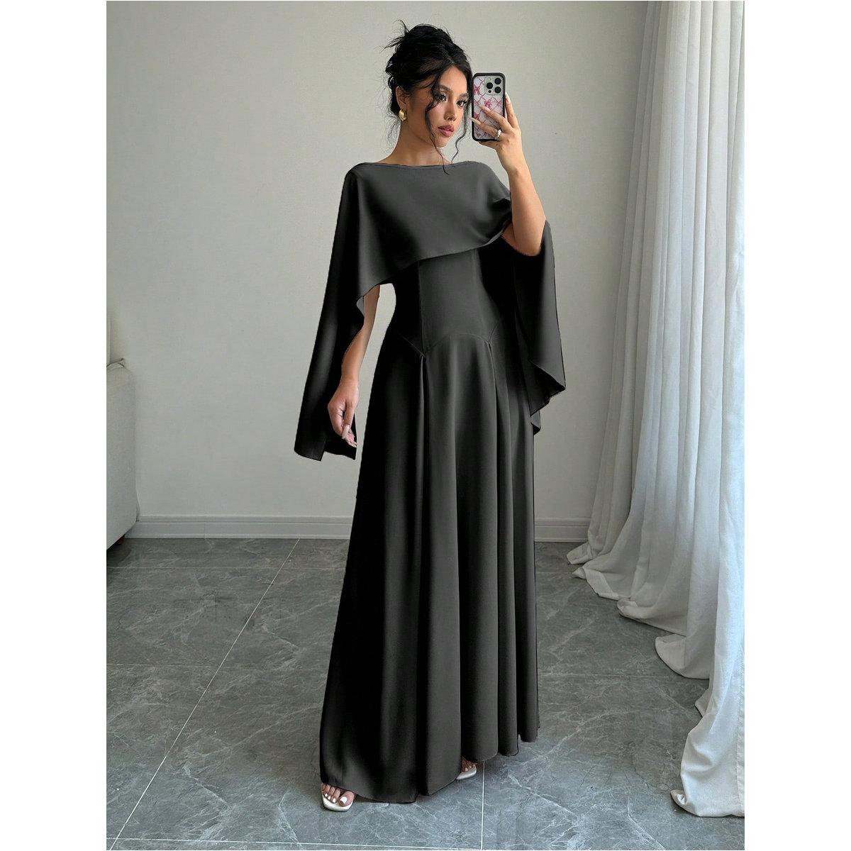 فستان طويل سادة بأكمام كيب-women-clothing-dresses-image-1