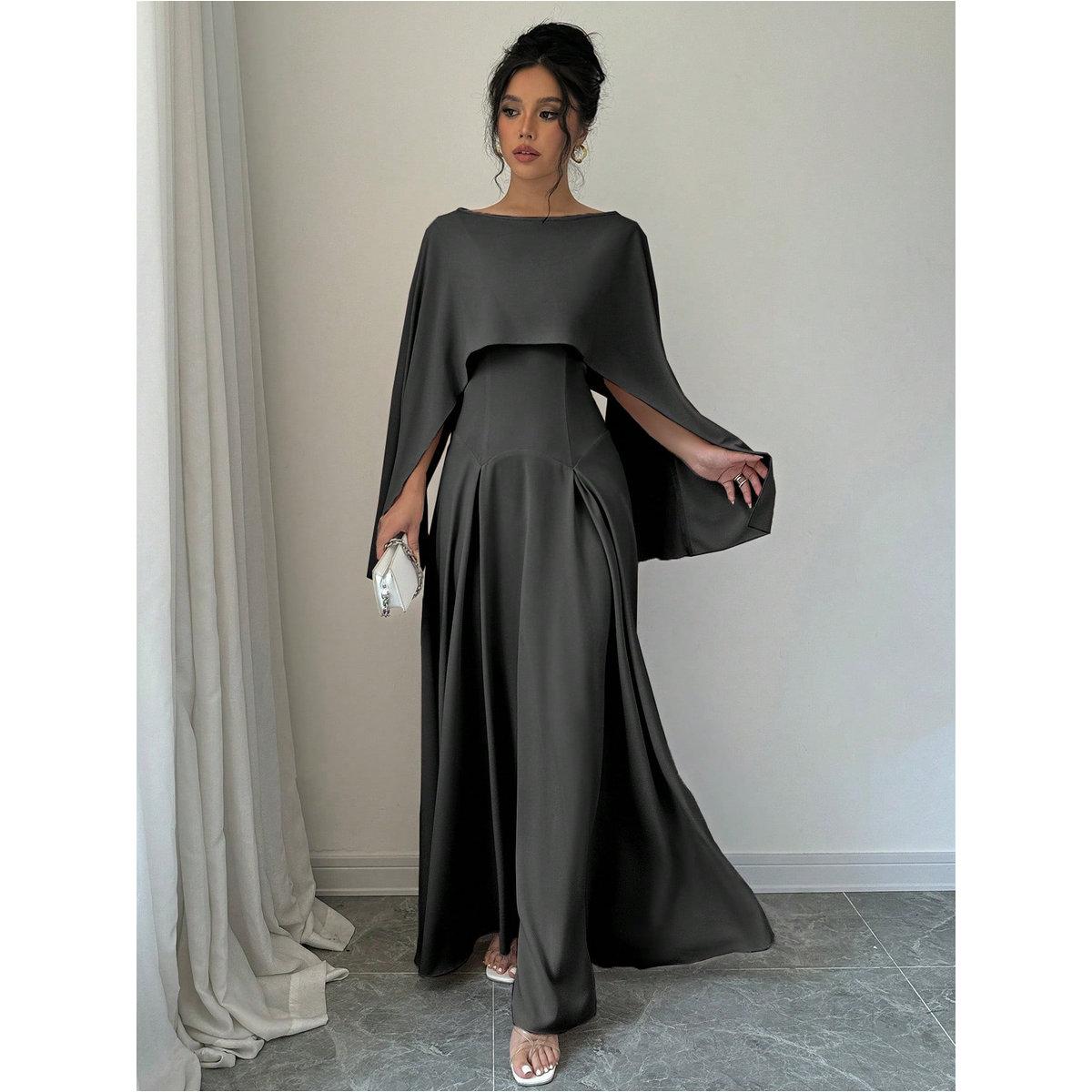 فستان طويل سادة بأكمام كيب-women-clothing-dresses-image-3