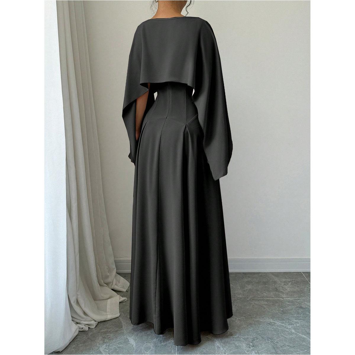 فستان طويل سادة بأكمام كيب-women-clothing-dresses-image-6