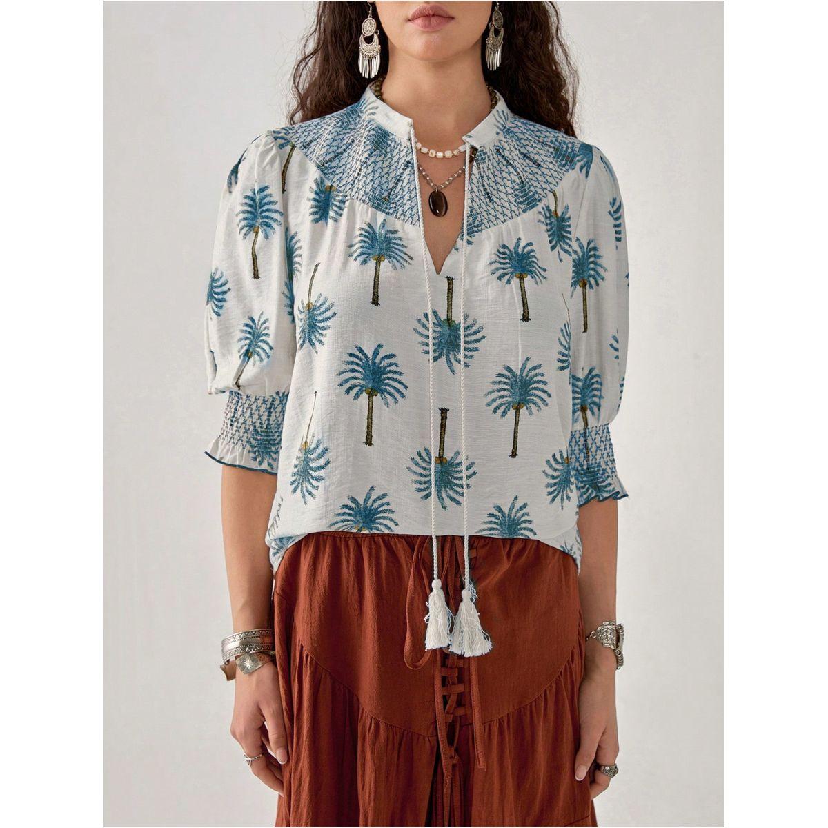Styli Graphic Print Tie-Up Neck Top-women-clothing-shirtsandblouses-blouses-image-1