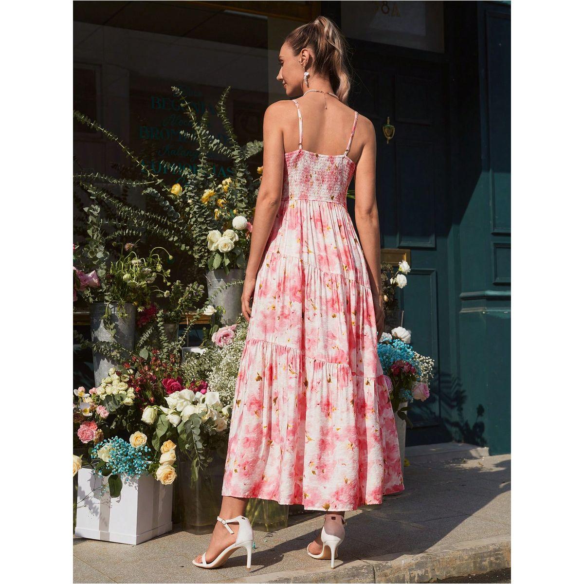 فستان طويل بطبعة زهور وتفاصيل كسرات-women-clothing-dresses-image-2