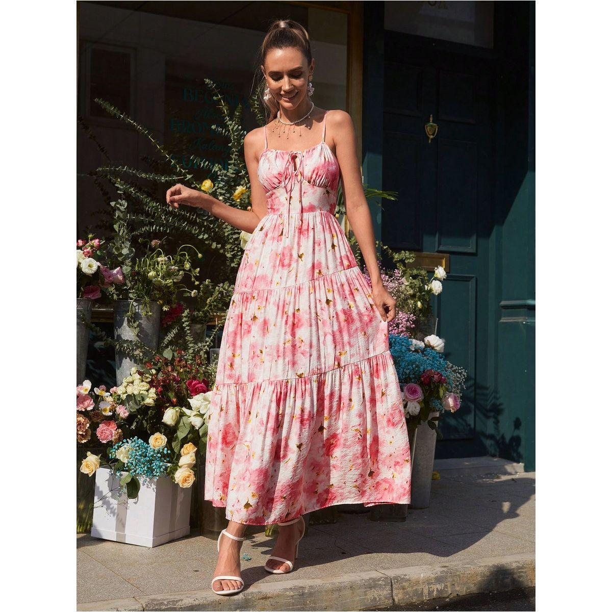 فستان طويل بطبعة زهور وتفاصيل كسرات-women-clothing-dresses-image-4