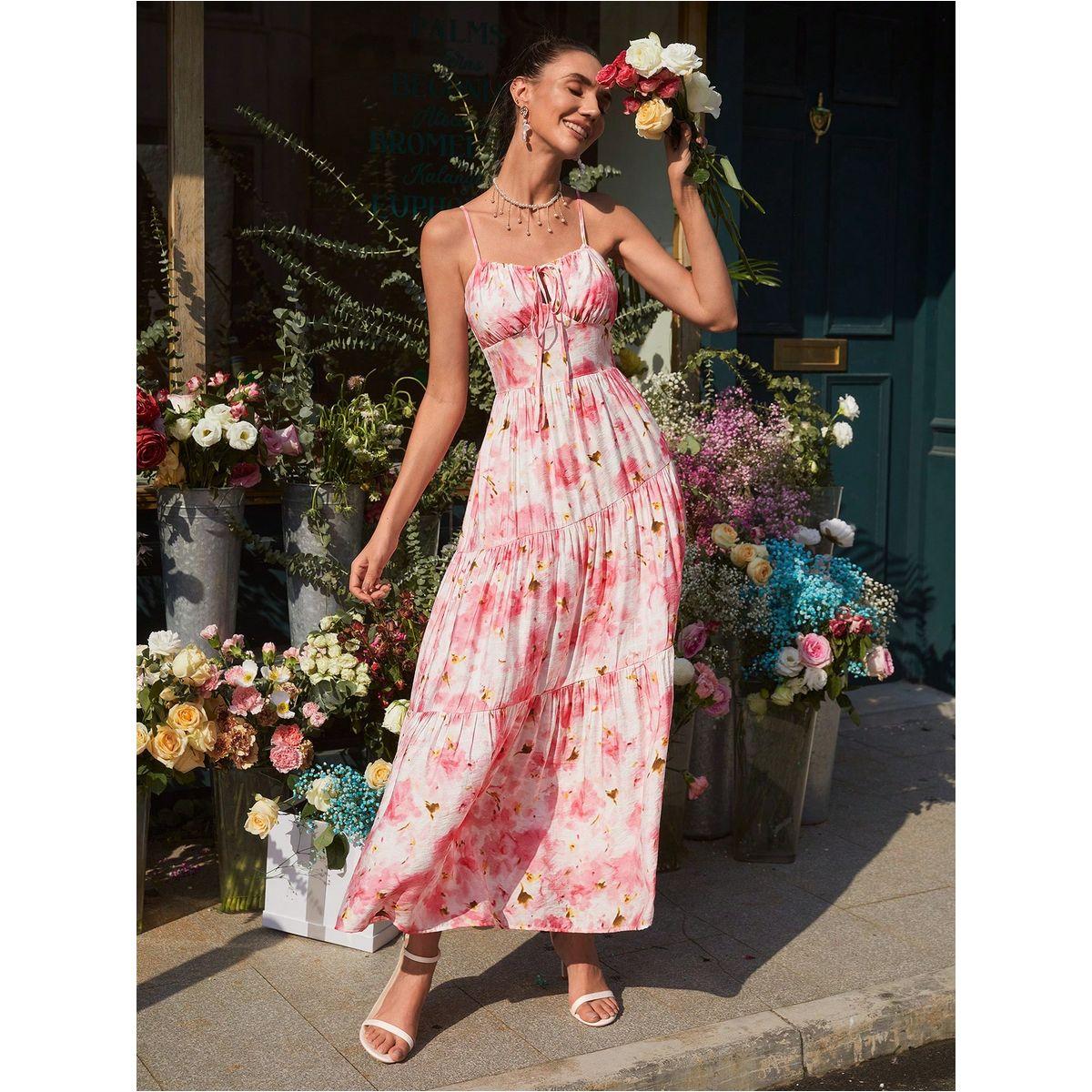 فستان طويل بطبعة زهور وتفاصيل كسرات-women-clothing-dresses-image-6