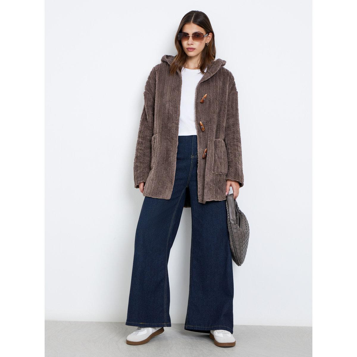 Styli Brown Furry Button-Up Teddy Coat-women-clothing-coatsandjackets-coats-image-1