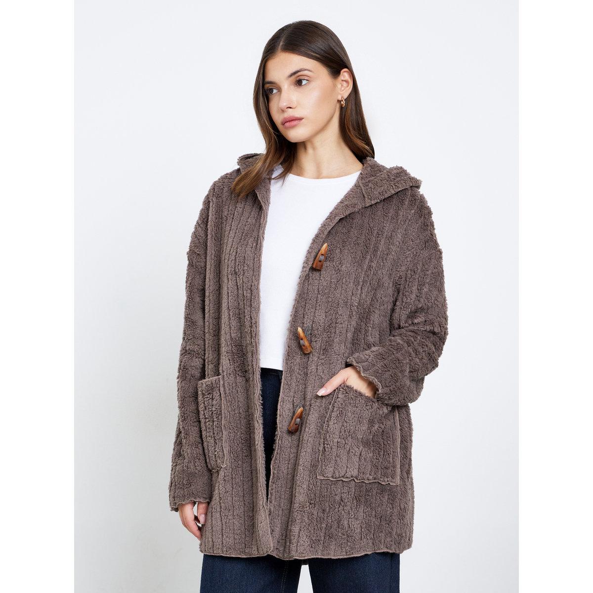 Styli Brown Furry Button-Up Teddy Coat-women-clothing-coatsandjackets-coats-image-2