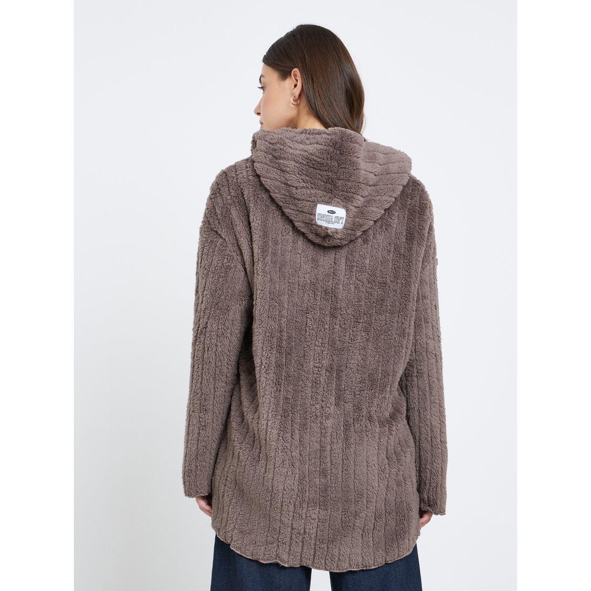 Styli Brown Furry Button-Up Teddy Coat-women-clothing-coatsandjackets-coats-image-4
