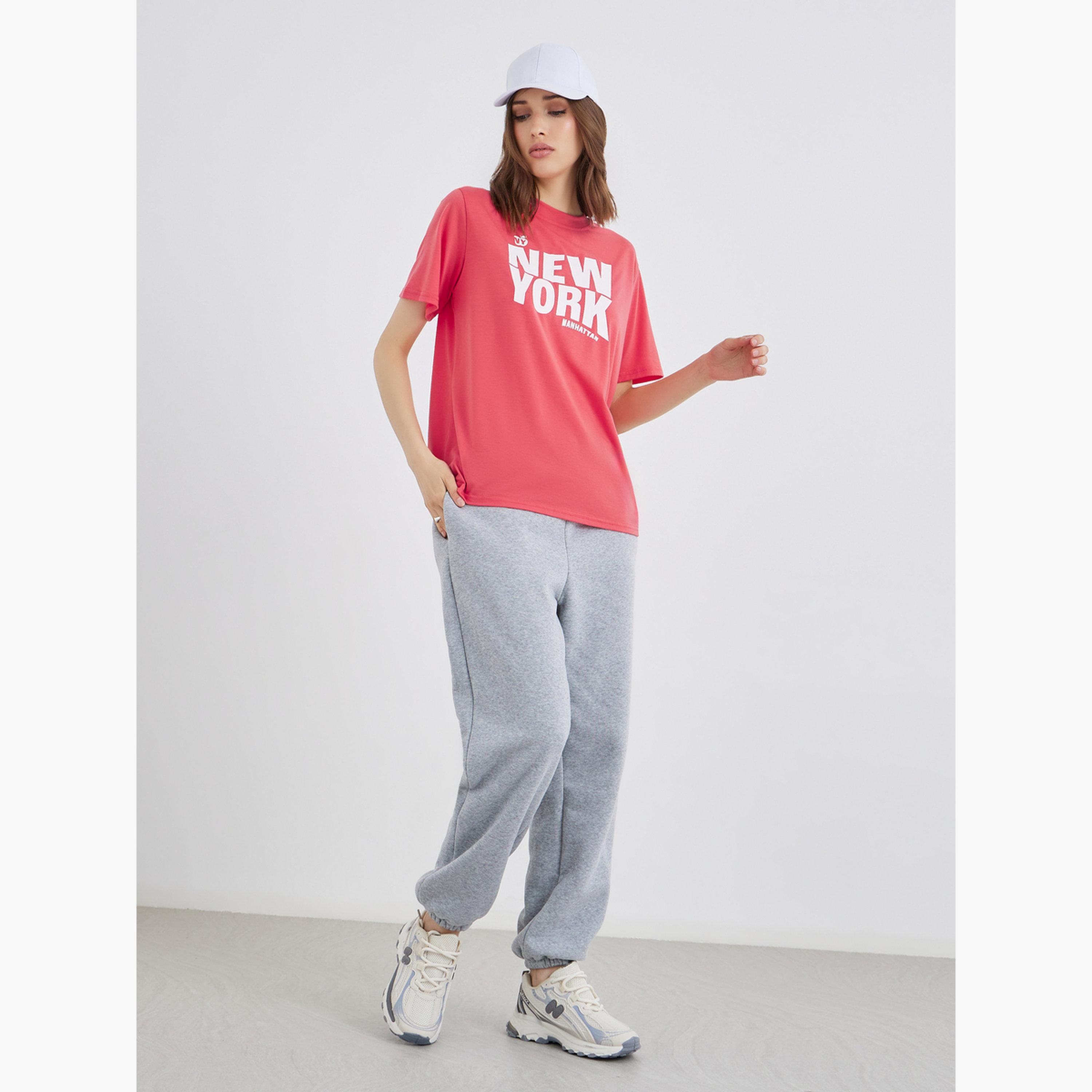 Styli Pink New York Print Relaxed Fit T-Shirt-women-clothing-tshirts-image-2