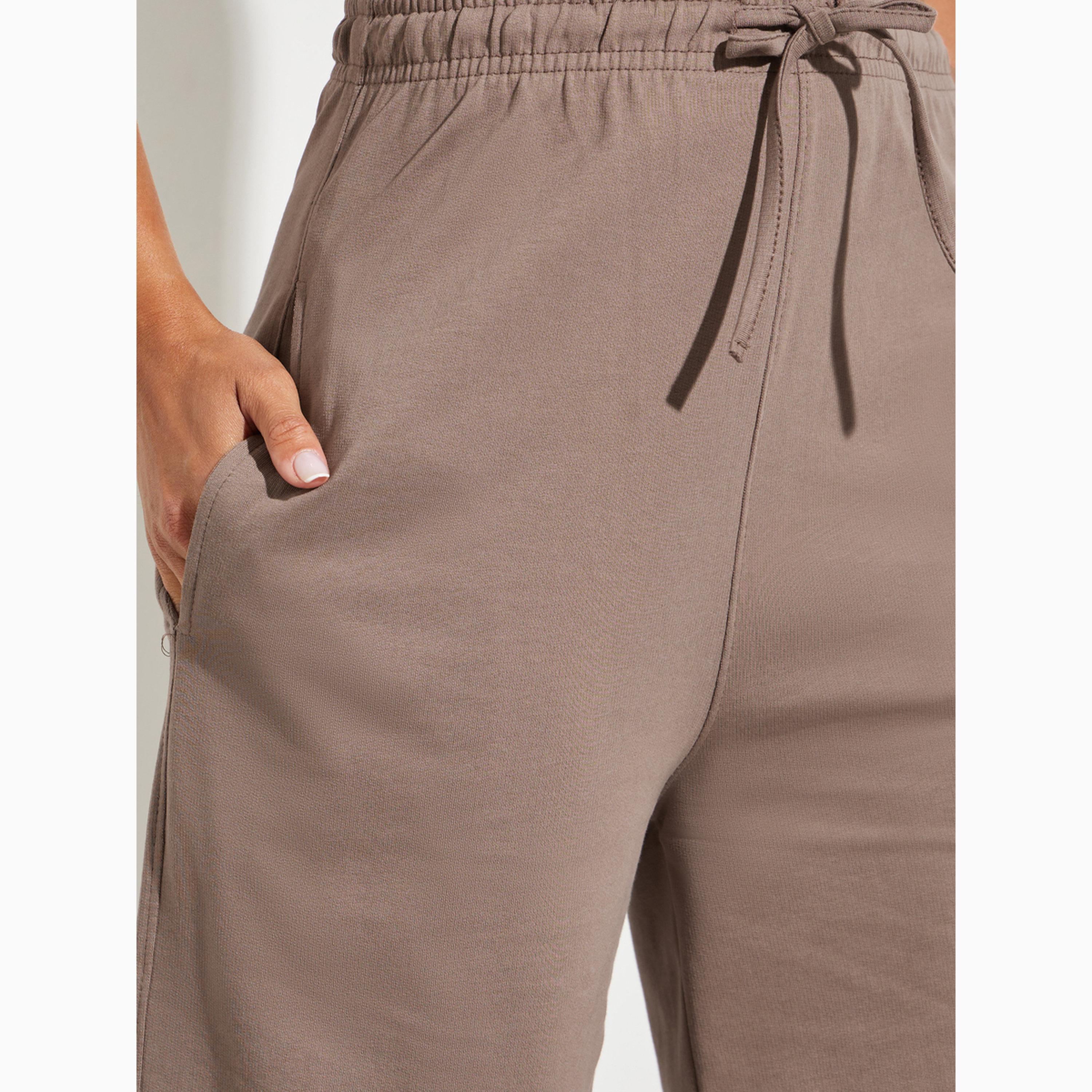 Styli Brown Wide Leg Joggers with Drawstring-women-clothing-bottoms-joggers-image-3