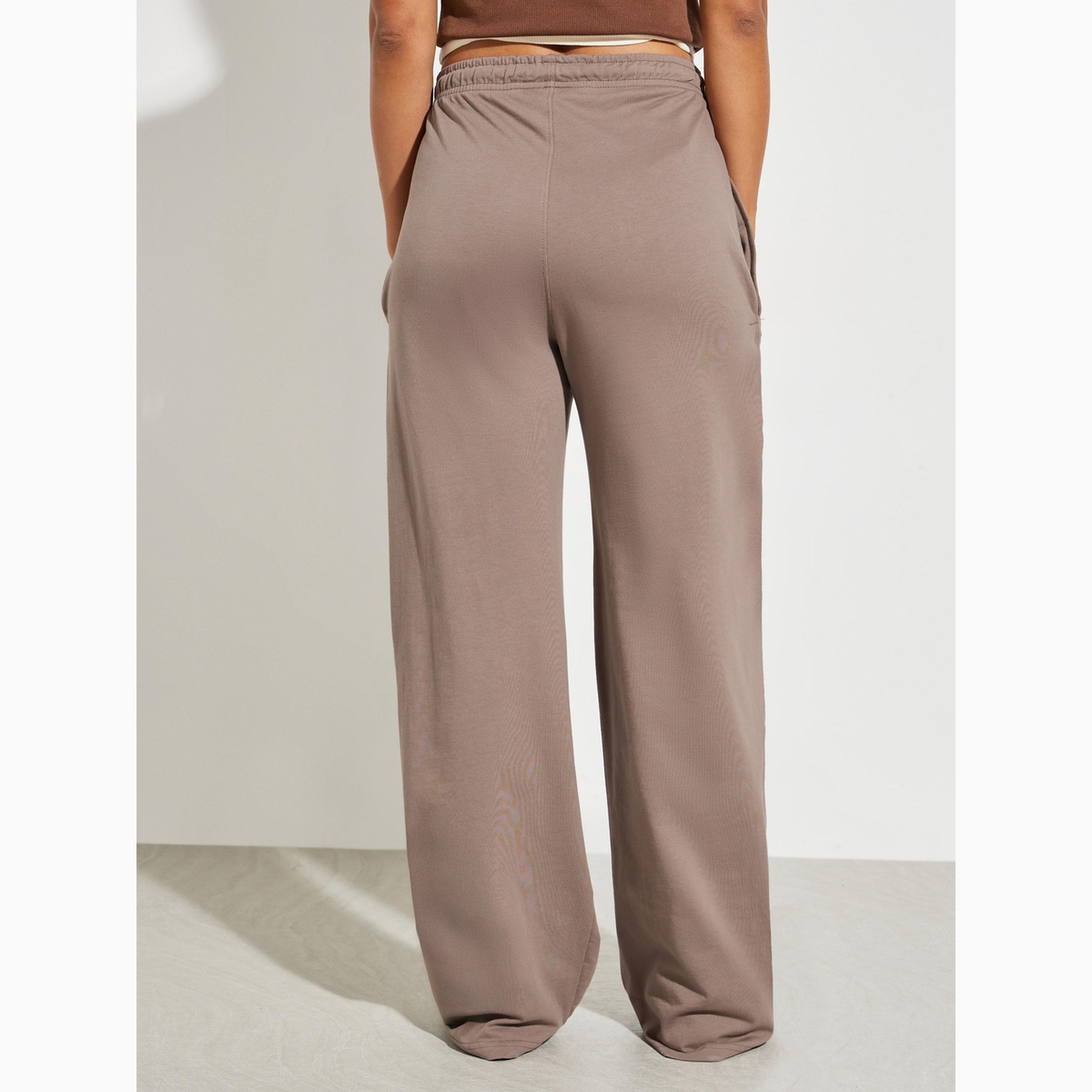 Styli Brown Wide Leg Joggers with Drawstring-women-clothing-bottoms-joggers-image-4