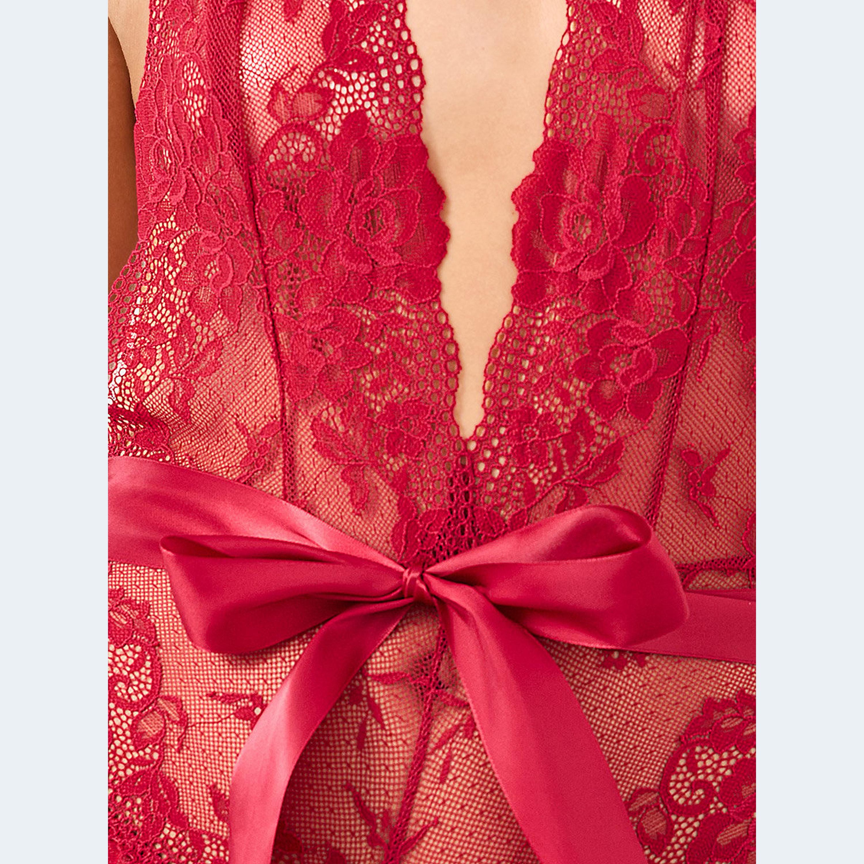 ستايلي - تيدي دانتيل بفتحة رقبة على شكل حرف V مع ربطة عنق على شكل فراشة-women-clothing-lingerie-babydollsandbodysuits-image-3