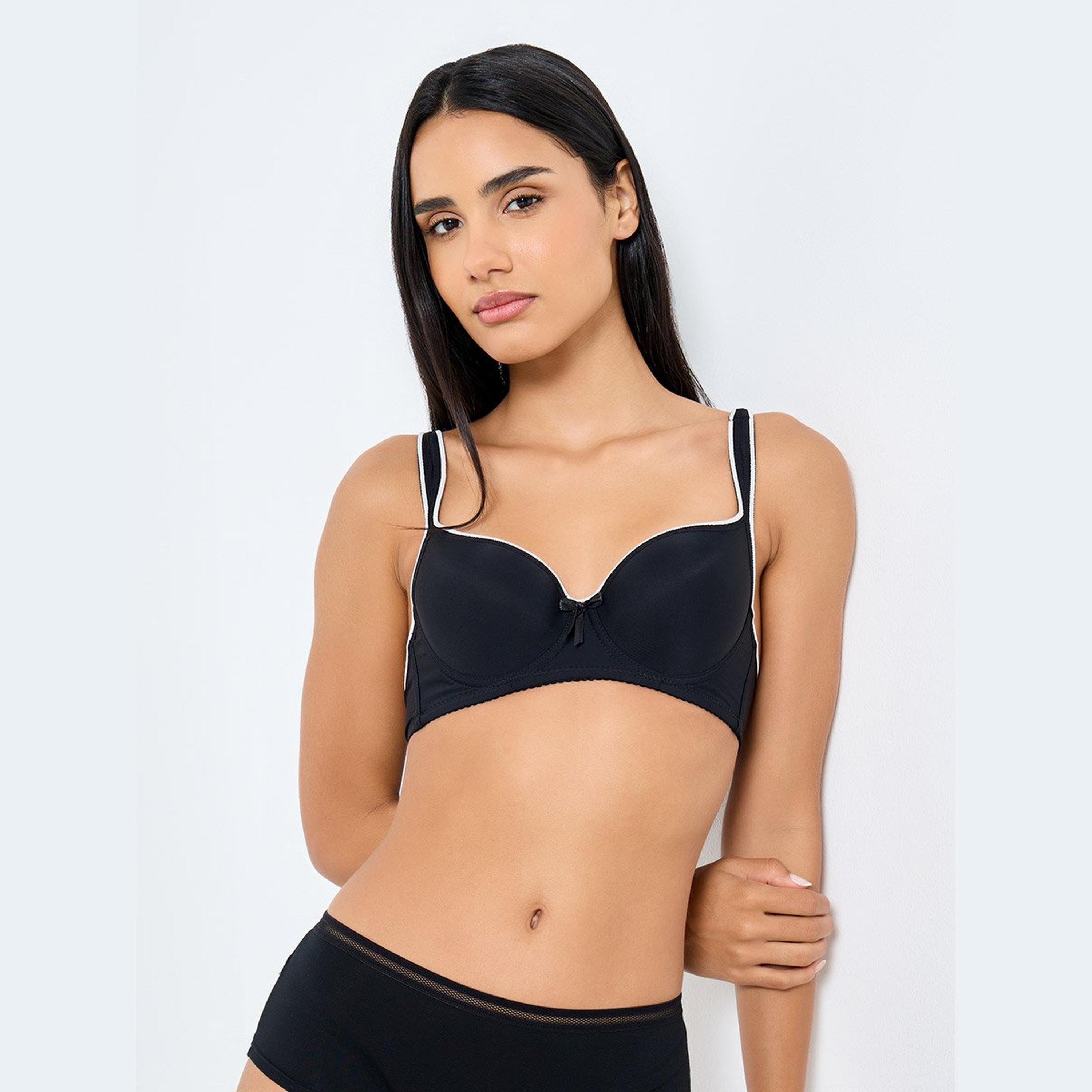 Styli Pack of 3 - Padded Wired Contrast Tipping Balconette Bra-women-clothing-lingerie-bras-image-2