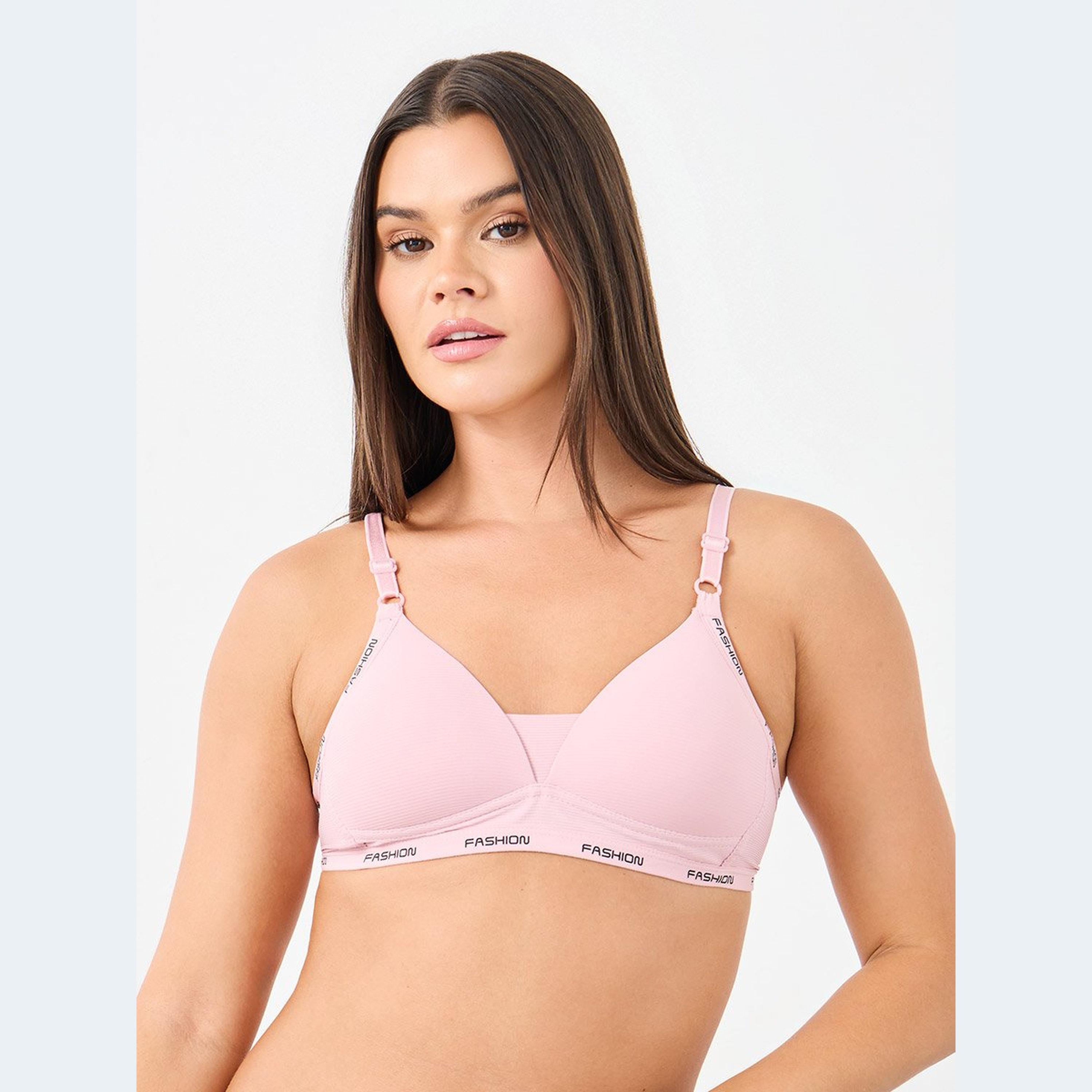 ستايلي - حمالة صدر مبطنة بدون أسلاك مع نص على الأشرطة- قطعتين-women-clothing-lingerie-bras-image-2