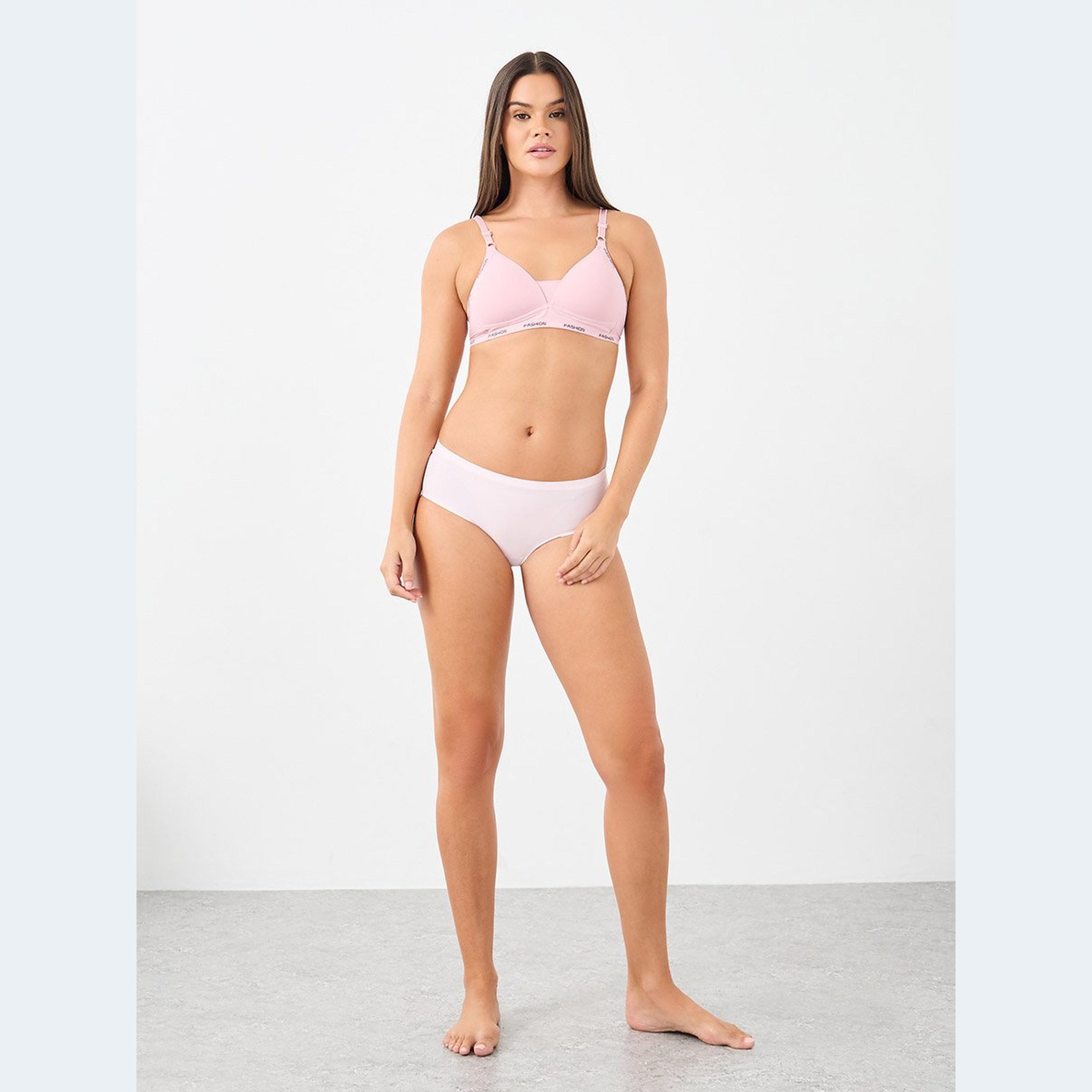 ستايلي - حمالة صدر مبطنة بدون أسلاك مع نص على الأشرطة- قطعتين-women-clothing-lingerie-bras-image-3