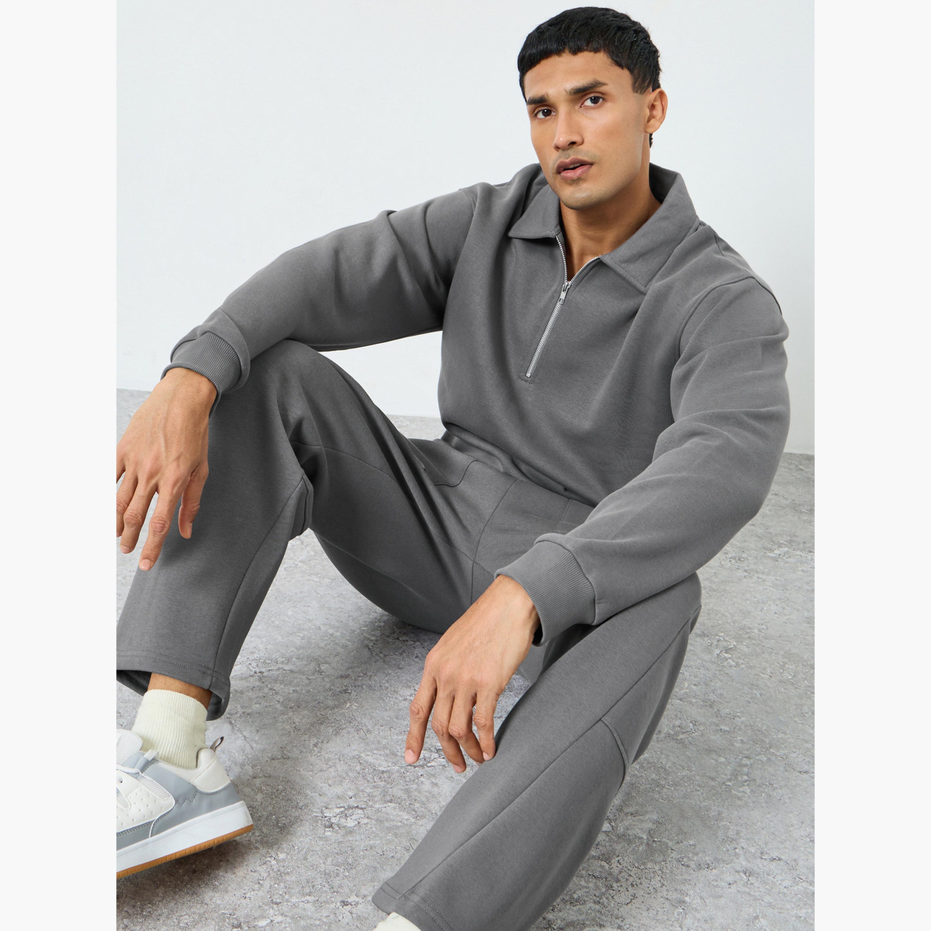 Styli Men Grey Sweatshirt and Joggers Co-Ords-men-clothing-coordsets-image-3