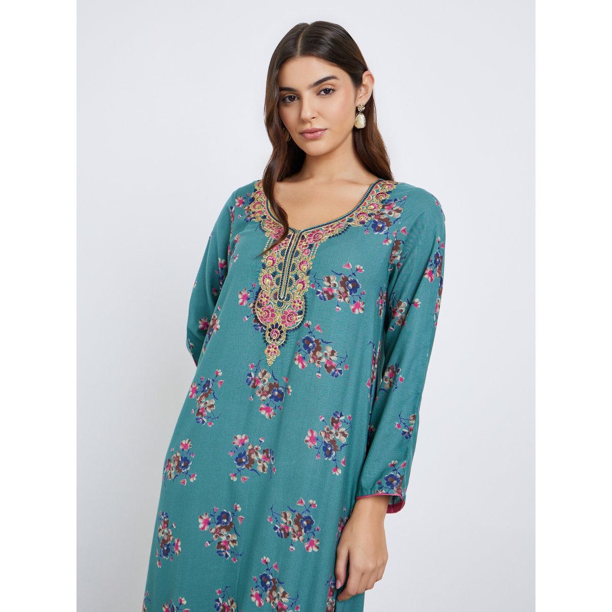 Maxim Creation Multi Thread Embroidery Jalabiya with Floral Print-women-arabicclothing-jalabiyas-image-3