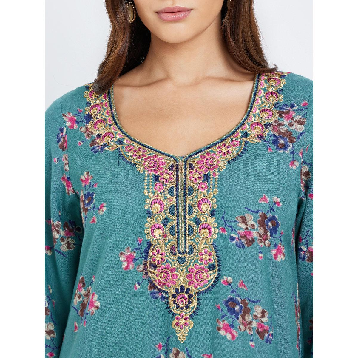 Maxim Creation Multi Thread Embroidery Jalabiya with Floral Print-women-arabicclothing-jalabiyas-image-4