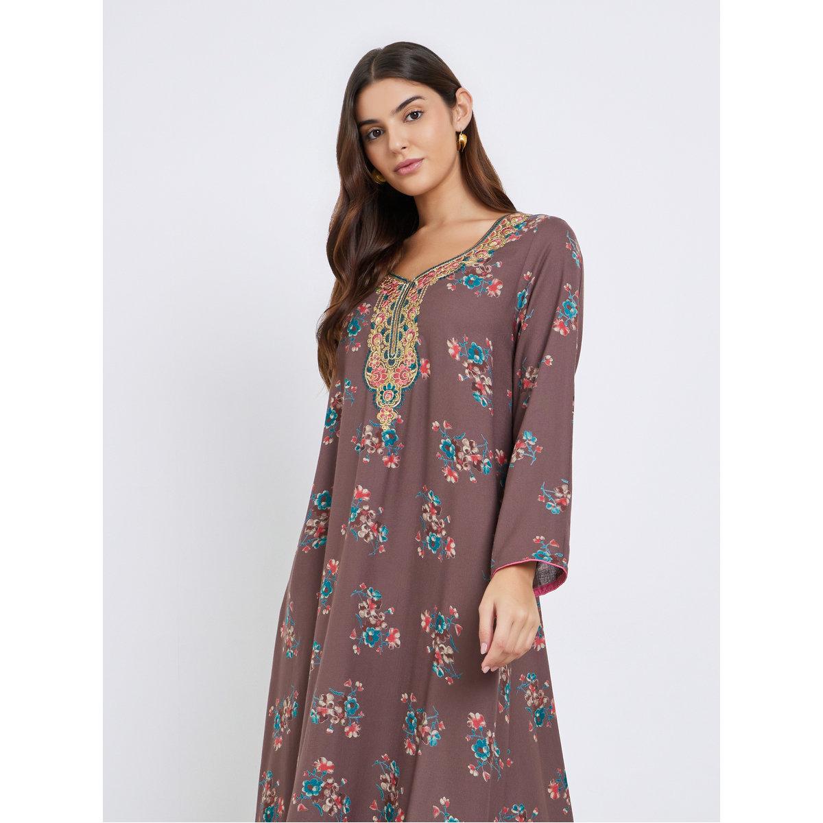 جلابية بتفاصيل مُطرزة وطبعة زهور-women-arabicclothing-jalabiyas-image-3
