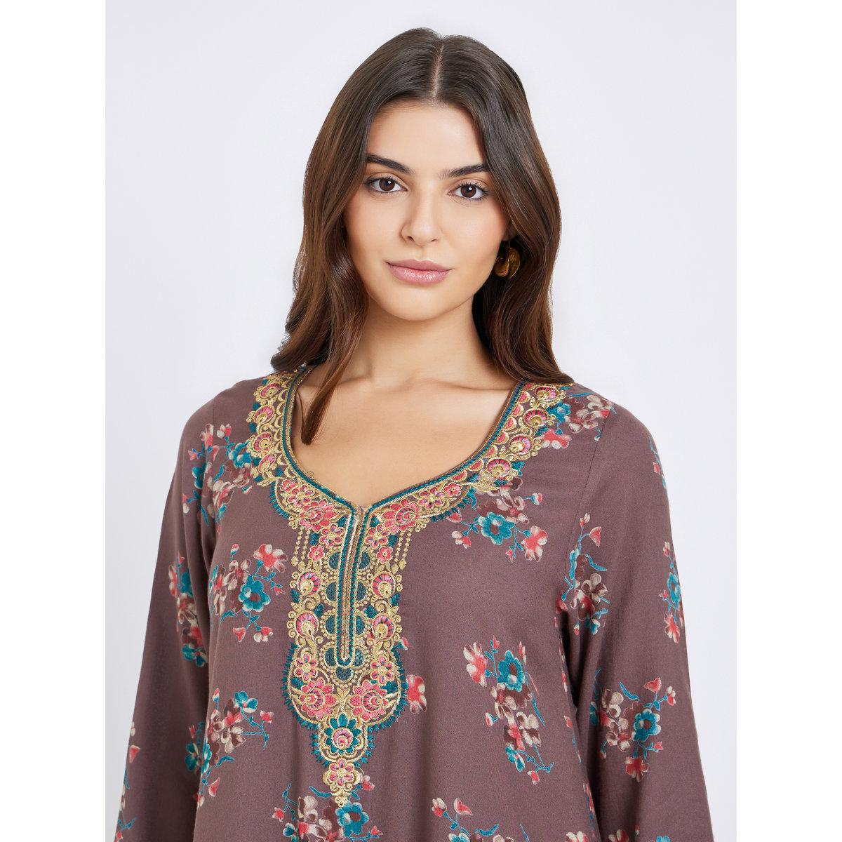 Maxim Creation Multi Thread Embroidery Jalabiya with Floral Print-women-arabicclothing-jalabiyas-image-4