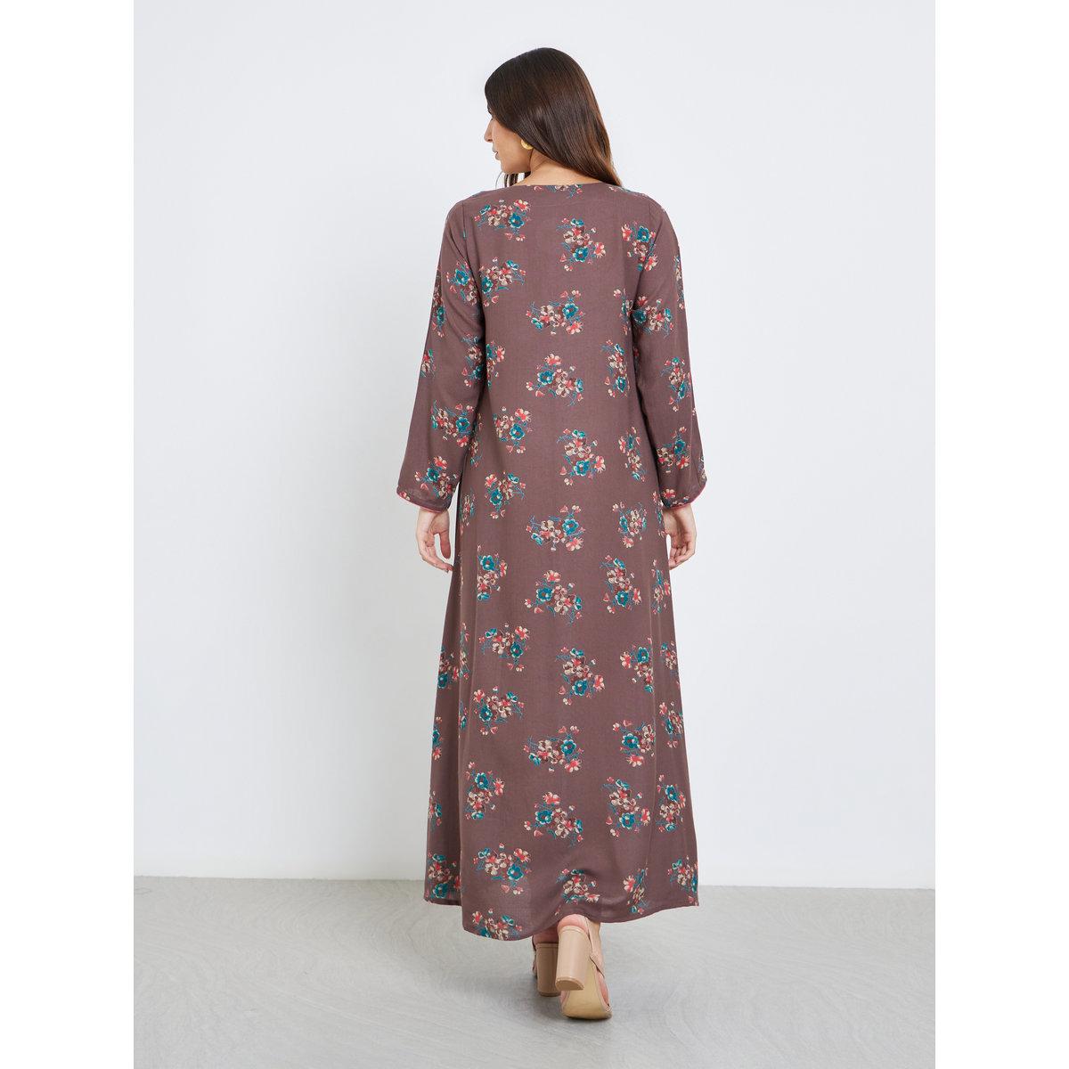 Maxim Creation Multi Thread Embroidery Jalabiya with Floral Print-women-arabicclothing-jalabiyas-image-5