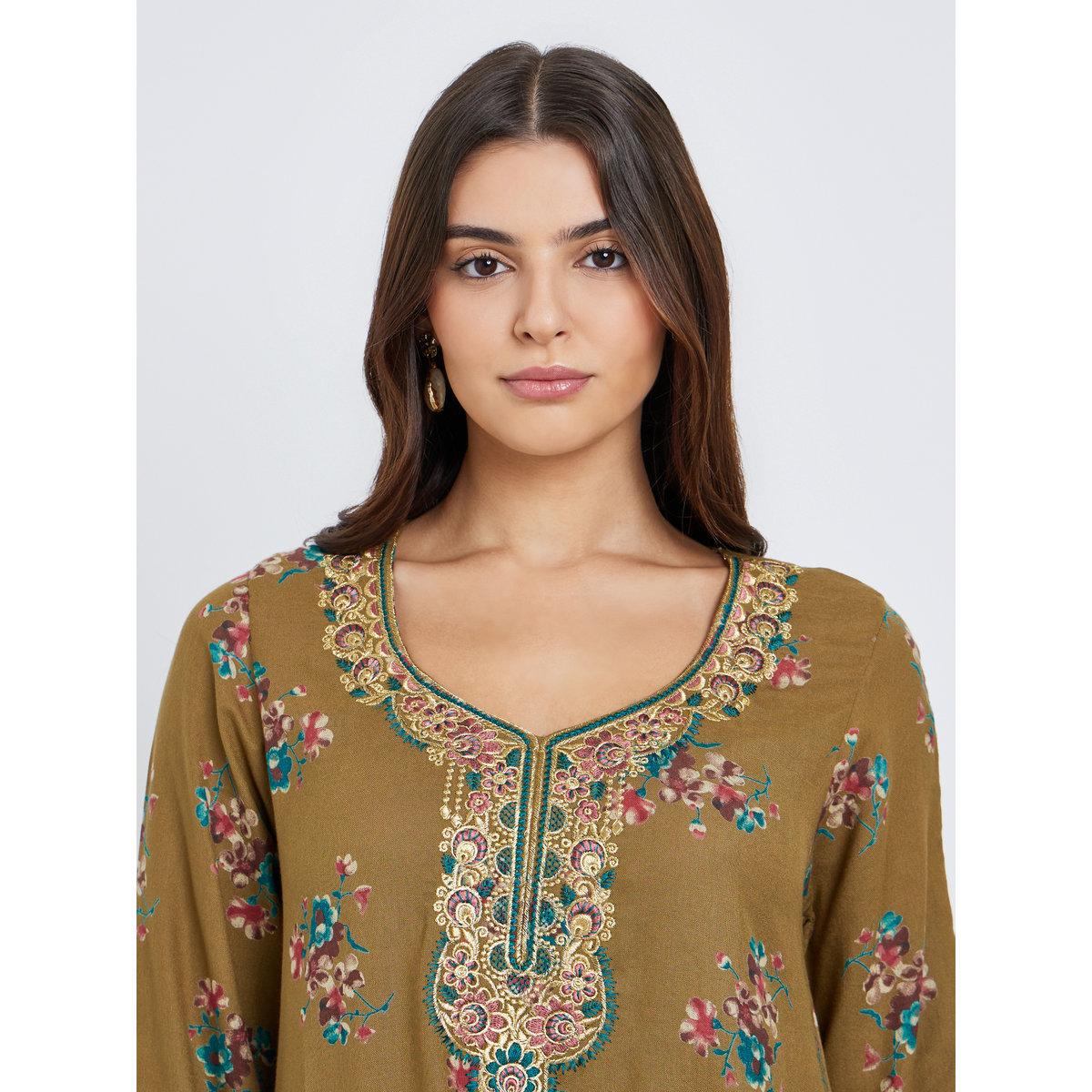 جلابية بتفاصيل مُطرزة وطبعة زهور-women-arabicclothing-jalabiyas-image-4
