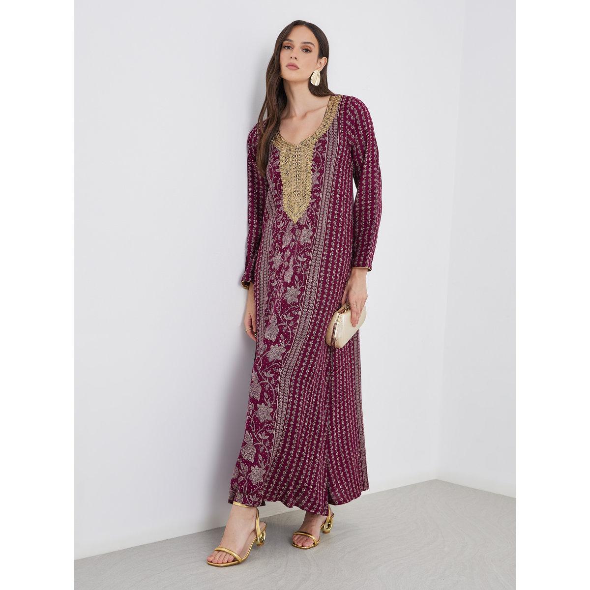 Maxim Creation Golden Jari Thread V Neck Jalabiya-women-arabicclothing-jalabiyas-image-1