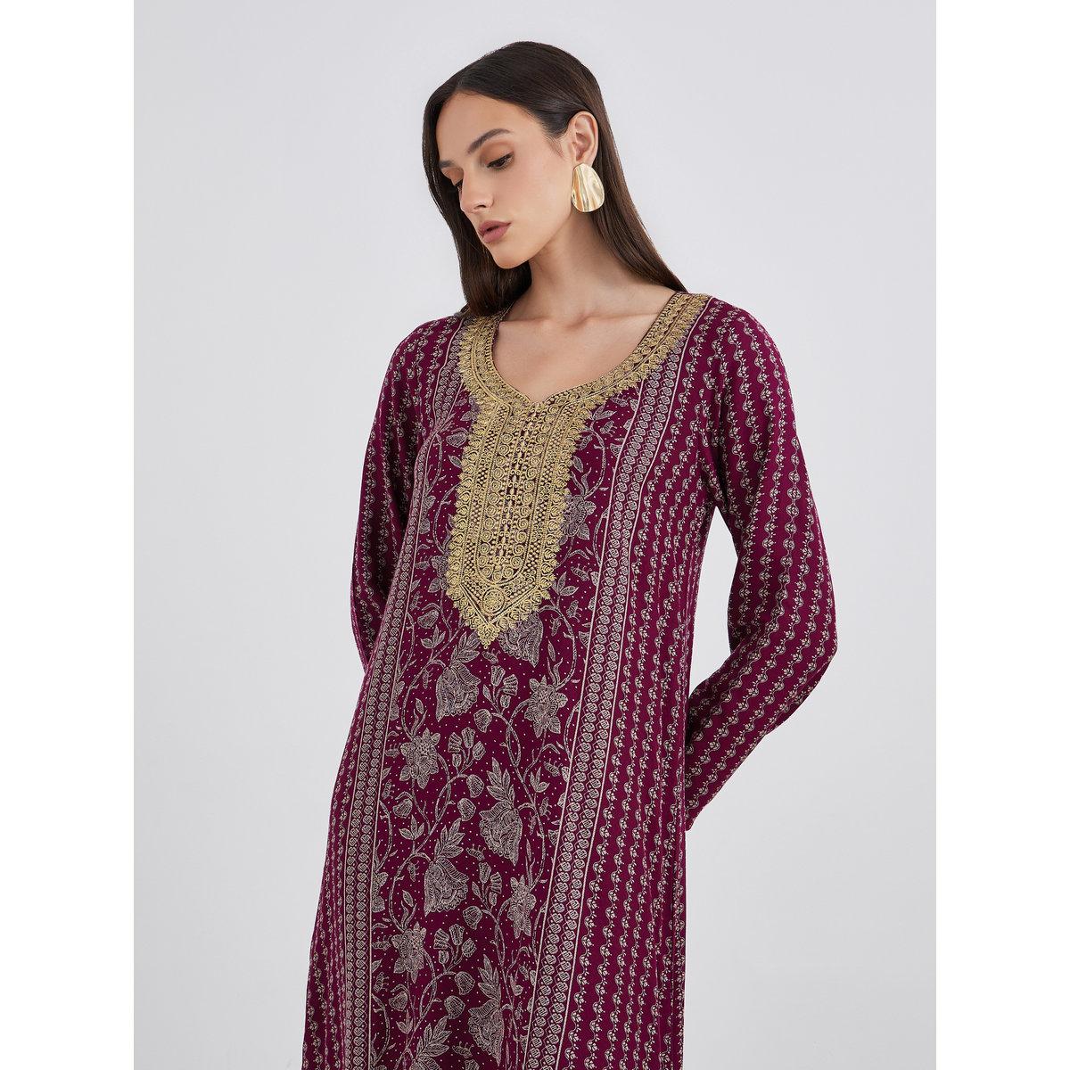 Maxim Creation Golden Jari Thread V Neck Jalabiya-women-arabicclothing-jalabiyas-image-3