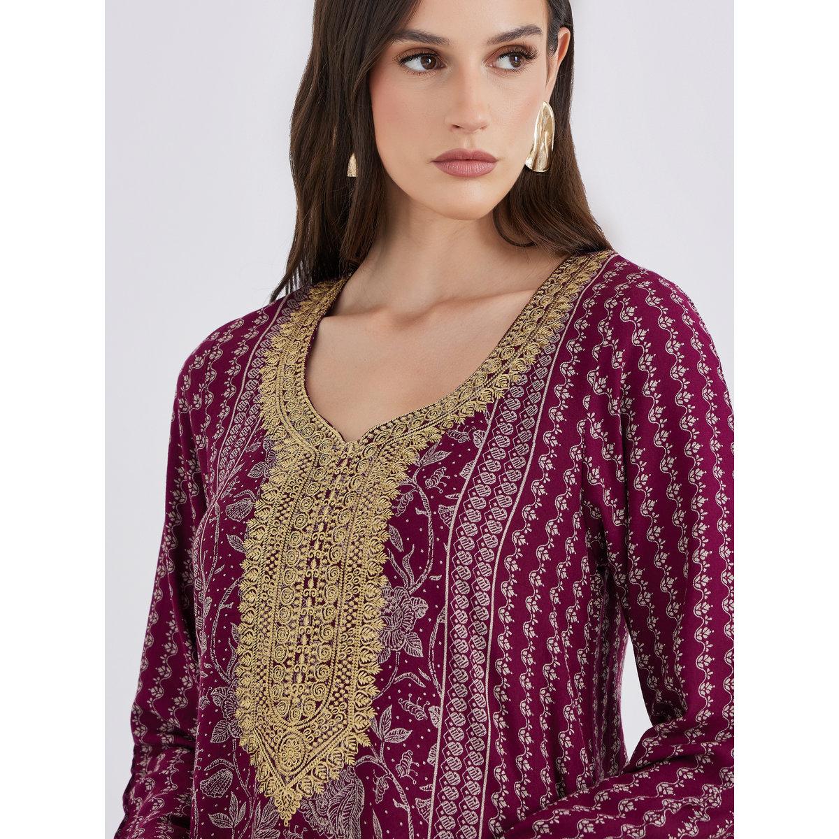 Maxim Creation Golden Jari Thread V Neck Jalabiya-women-arabicclothing-jalabiyas-image-4